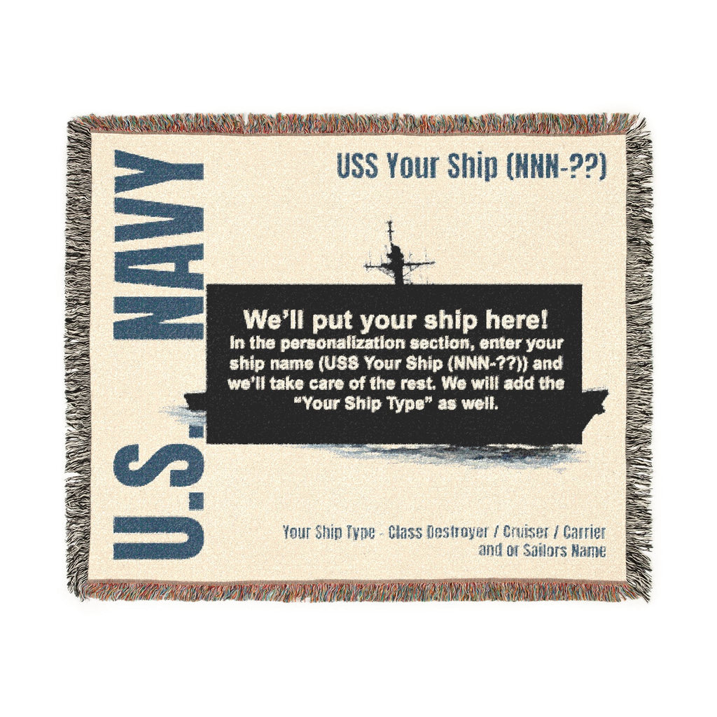 Personalized U.S. Navy Ship Woven Blanket – Custom USS Ship Blanket – Navy Veteran, Sailor & Military Gift
