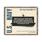 Personalized U.S. Navy Ship Woven Blanket – Custom USS Ship Blanket – Navy Veteran, Sailor & Military Gift