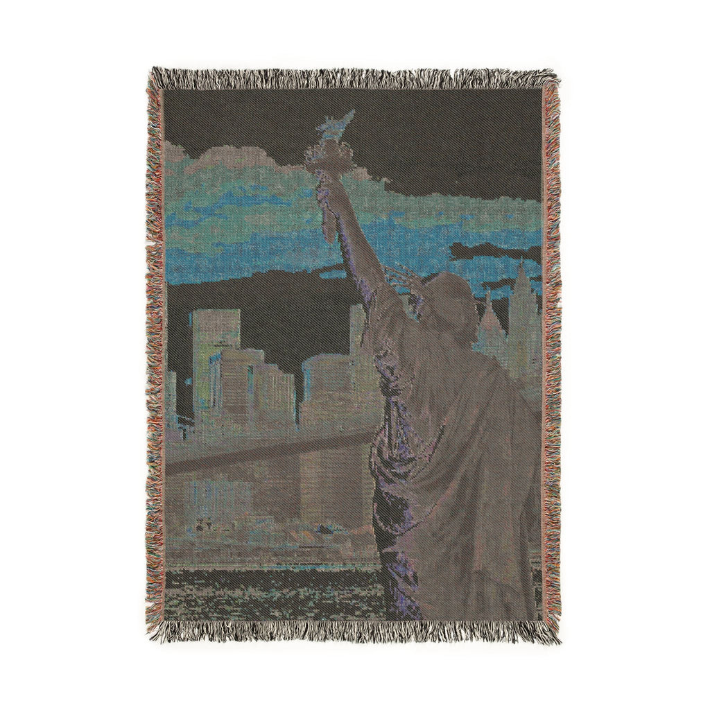 Statue of Liberty Woven Blanket – Patriotic NYC Skyline Cotton Throw (3 Sizes)
