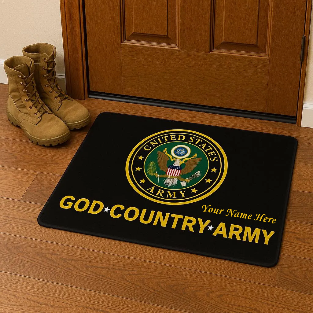 United States Army 'God • Country • Army' Polyester Doormat — Personalized Military Welcome Mat