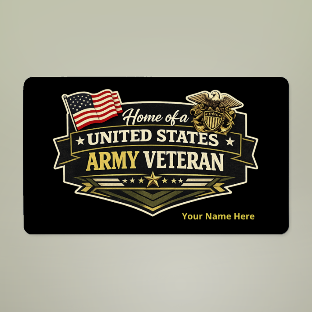 Personalized U.S. Army Veteran Doormat – Custom Military Welcome Mat with Name – 14 Colors Available