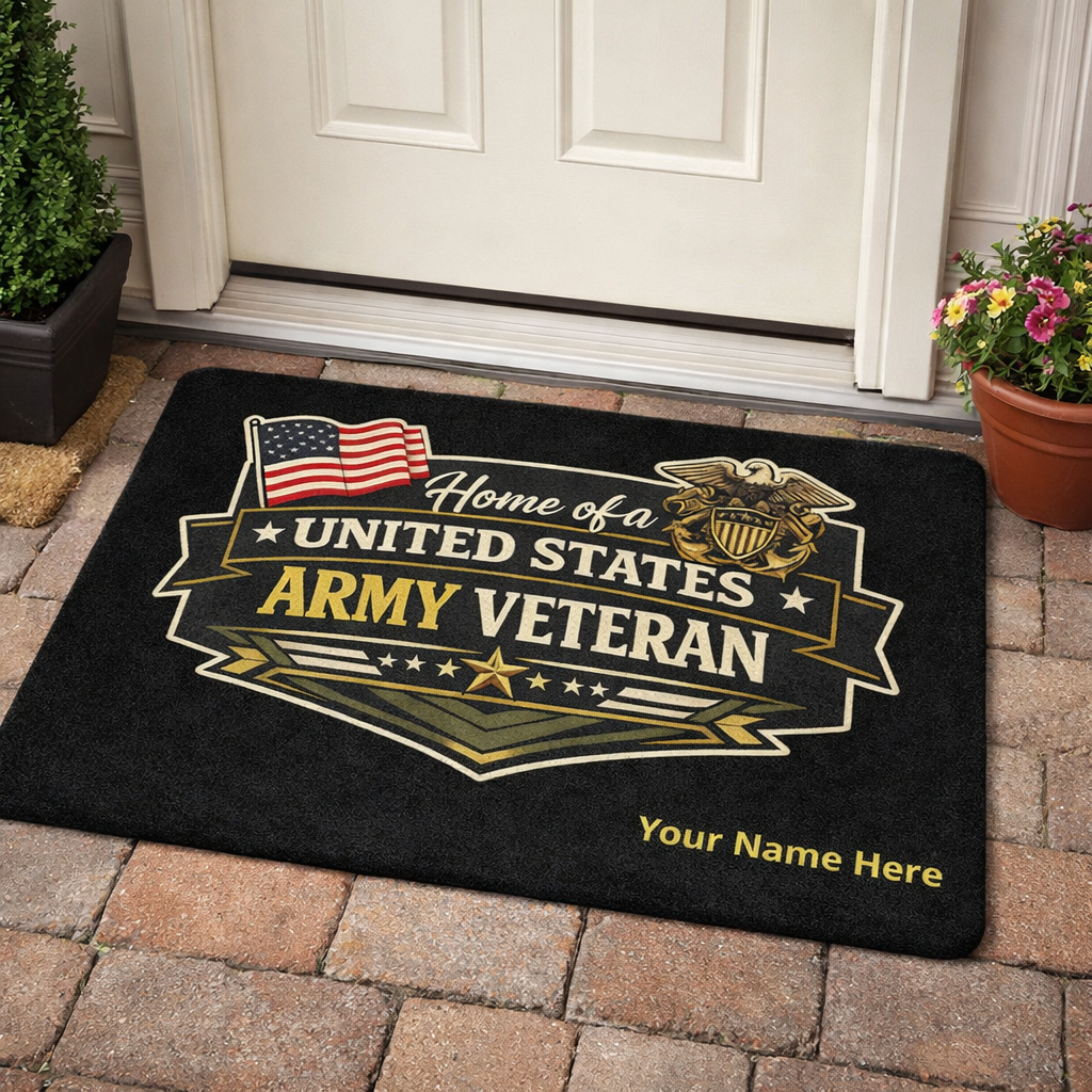 Personalized U.S. Army Veteran Doormat – Custom Military Welcome Mat with Name – 14 Colors Available