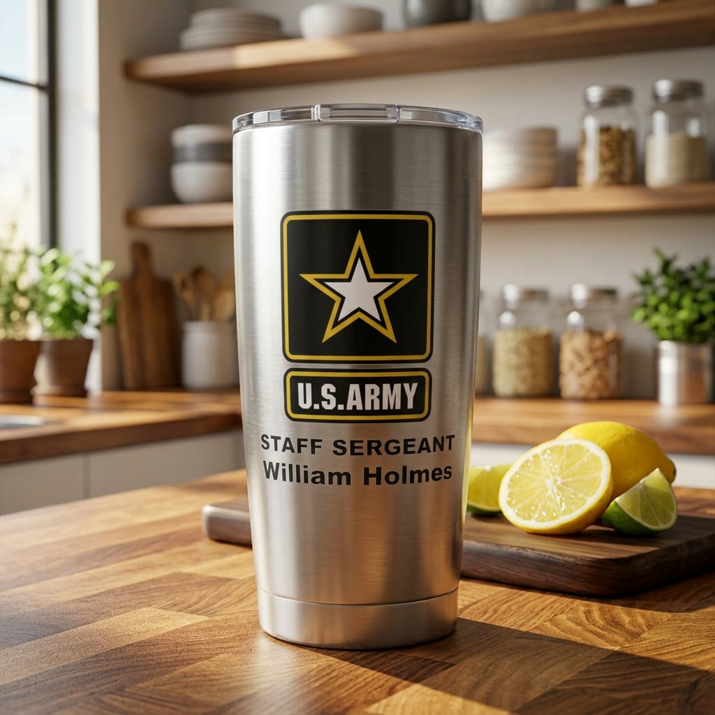 Custom U.S. Army 20oz Tumbler – Personalized Military Travel Mug with Rank, Name or Message