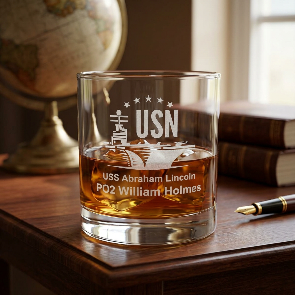 U.S. Navy Personalized Aircraft Carrier Whiskey Glass, 10.5oz (Engraving)