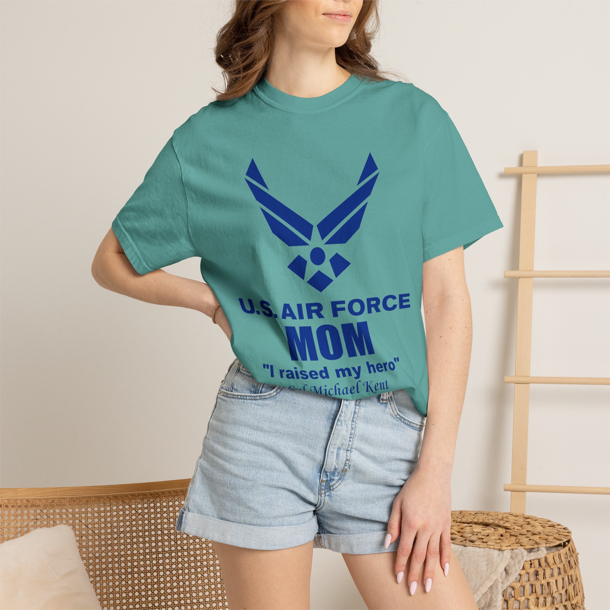 Custom Air Force Mom T-Shirt – Personalized Military Shirt with Rank, Name, Aircraft | Comfort Colors 1717