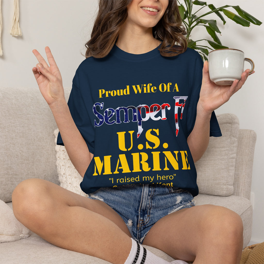 Personalized Marine Wife Gold Letters Shirt – Custom Semper Fi USMC Tee | Proud Military Spouse Gift | Comfort Colors 1717