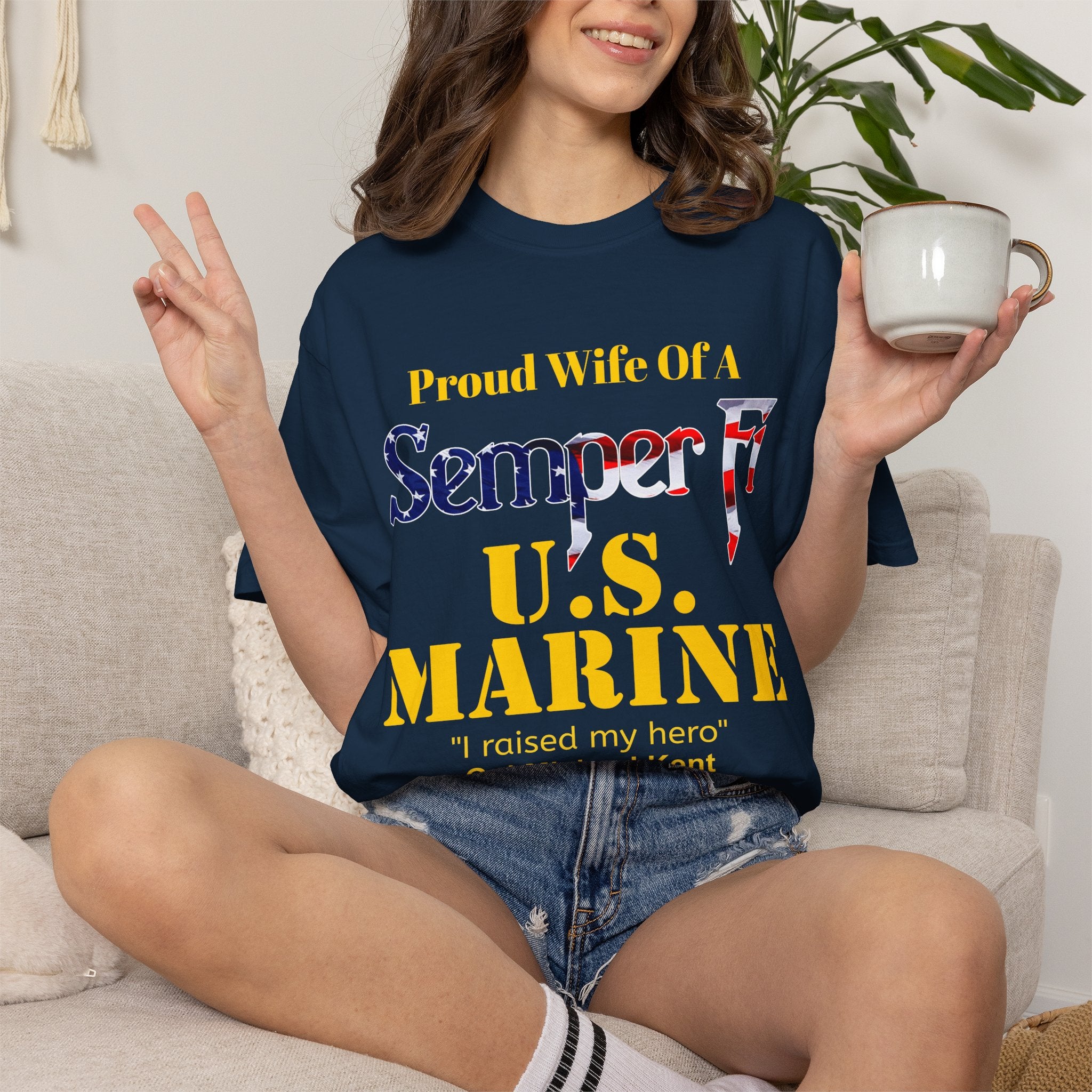 Personalized Marine Wife Gold Letters Shirt – Custom Semper Fi USMC Tee | Proud Military Spouse Gift | Comfort Colors 1717