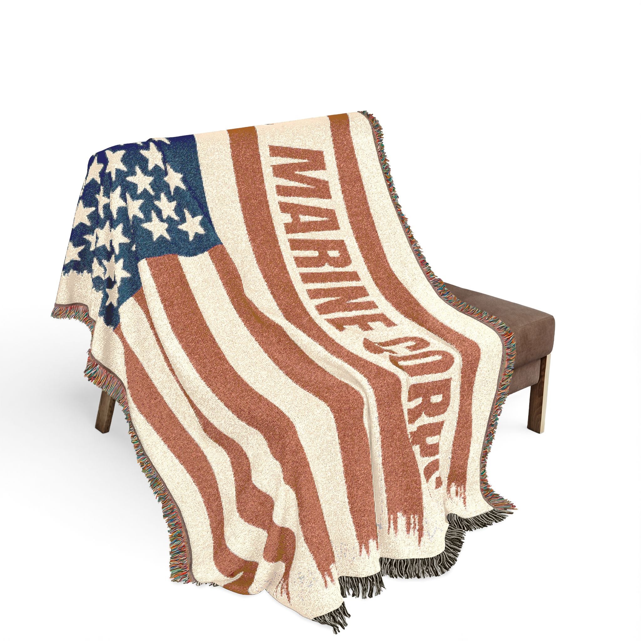 Custom U.S. Marine Corps American Flag Woven Blanket – Personalized USMC Blanket – Marine Veteran Gift