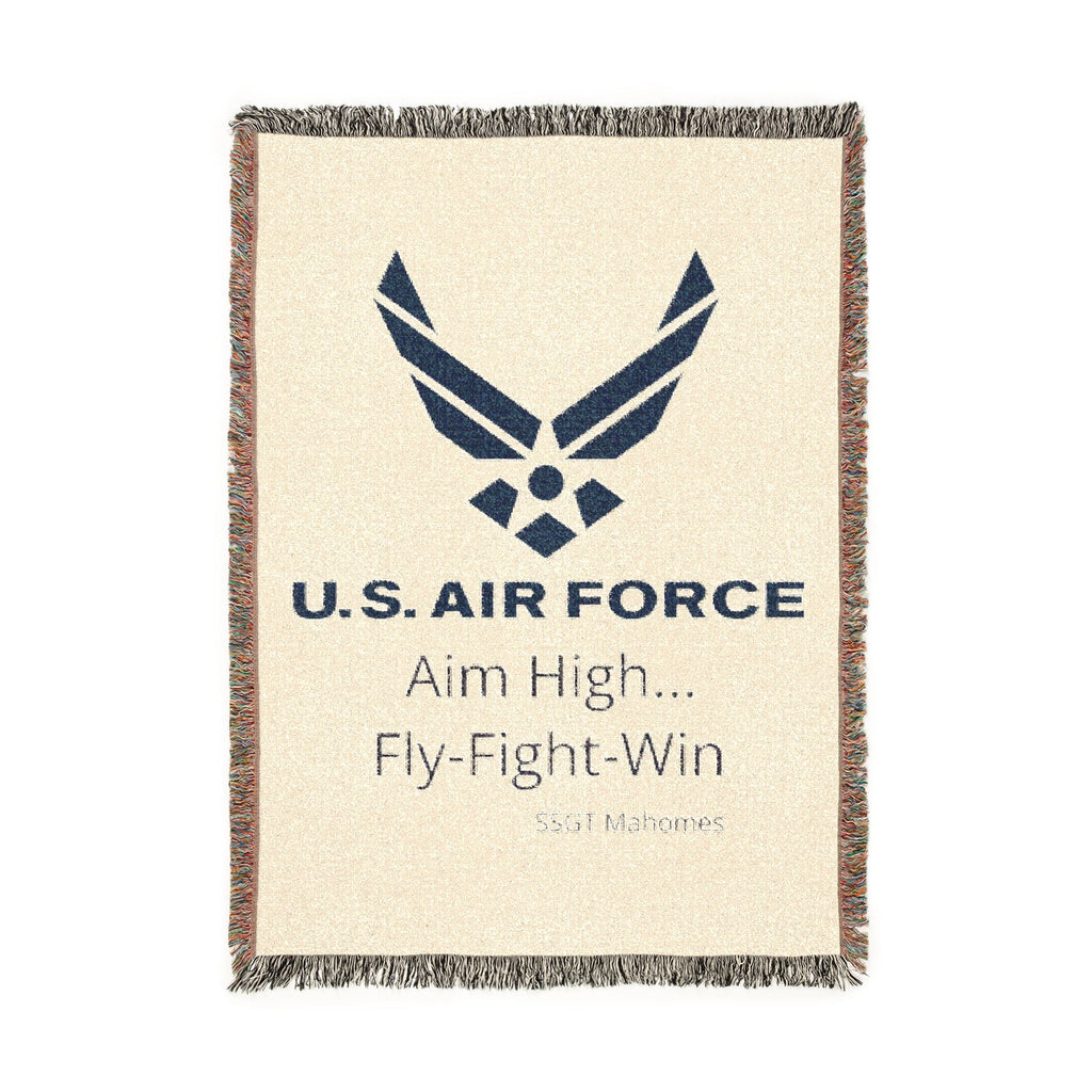 Custom U.S. Air Force Aim High Woven Blanket – Personalized USAF Military Gift with Name & Rank