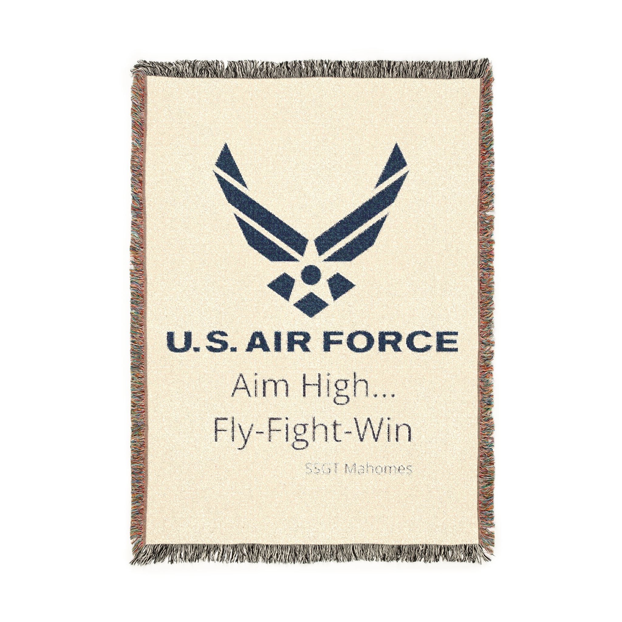Custom U.S. Air Force Aim High Woven Blanket – Personalized USAF Military Gift with Name & Rank