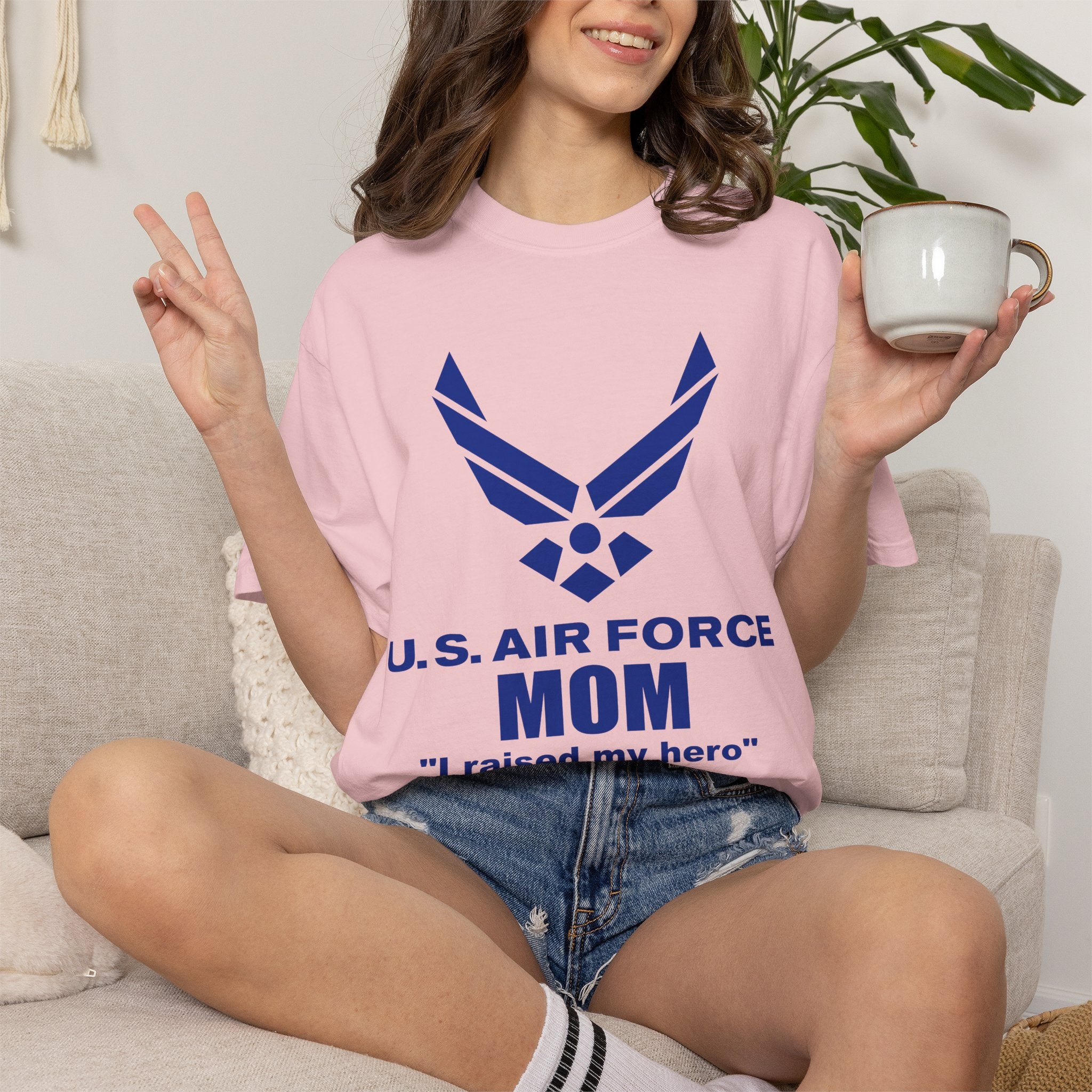 Custom Air Force Mom T-Shirt – Personalized Military Shirt with Rank, Name, Aircraft | Comfort Colors 1717