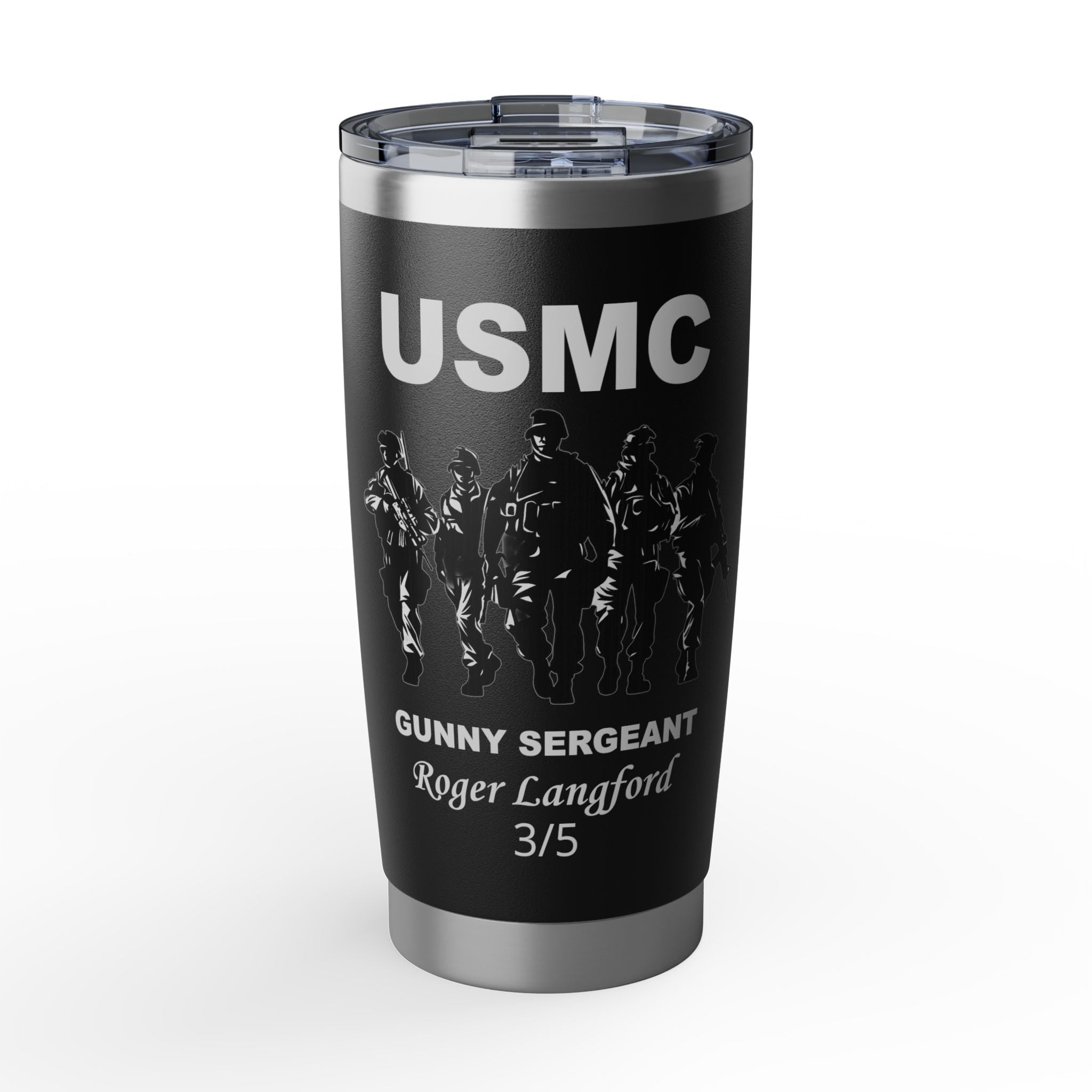 Custom USMC Warfighters 20oz Tumbler – Personalized Marine Corps Unit Cup with Rank, Name or Message