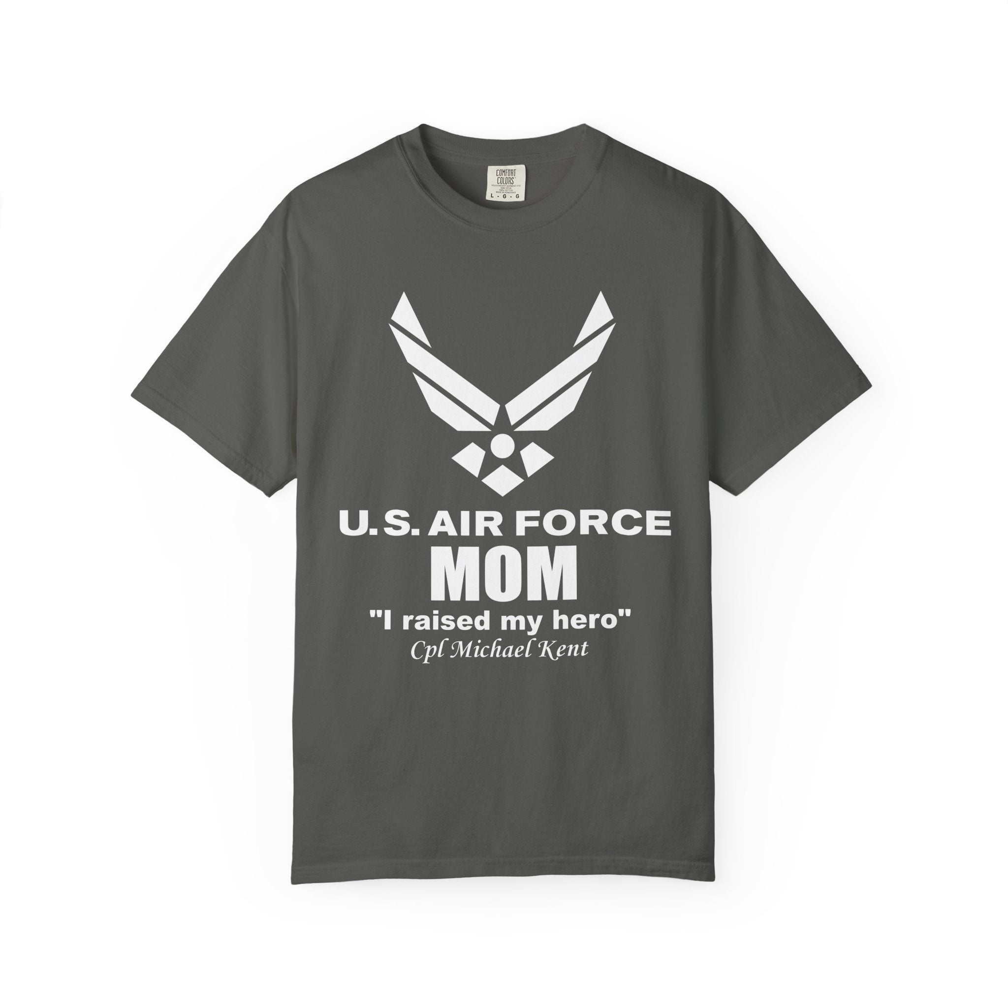 Personalized Air Force Mom Shirt – Custom USAF Family Tee with Rank, Aircraft & Message | Comfort Colors
