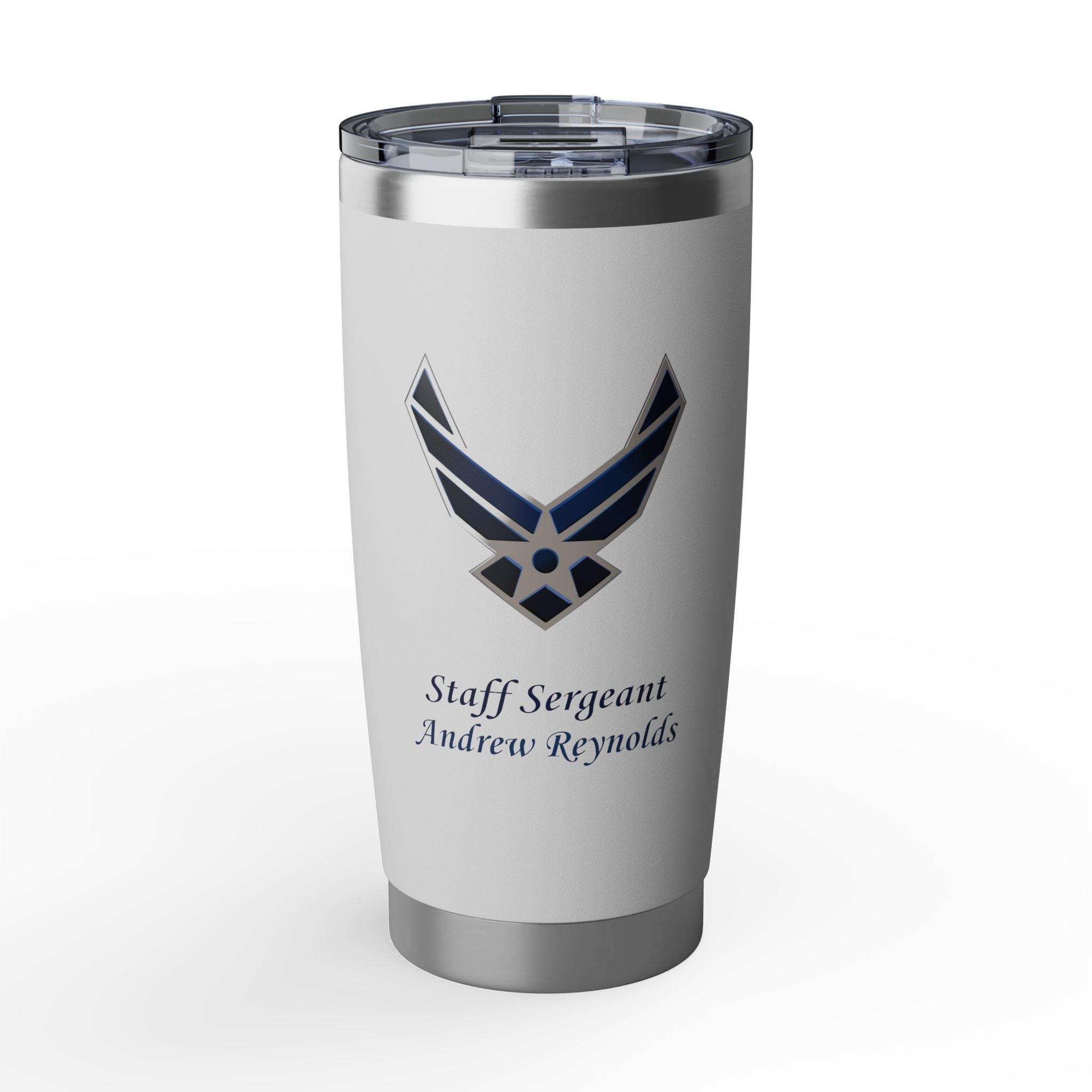 Custom U.S. Air Force 20oz Tumbler – Personalized Military Cup with Name, Rank & Unit (3 Colors)