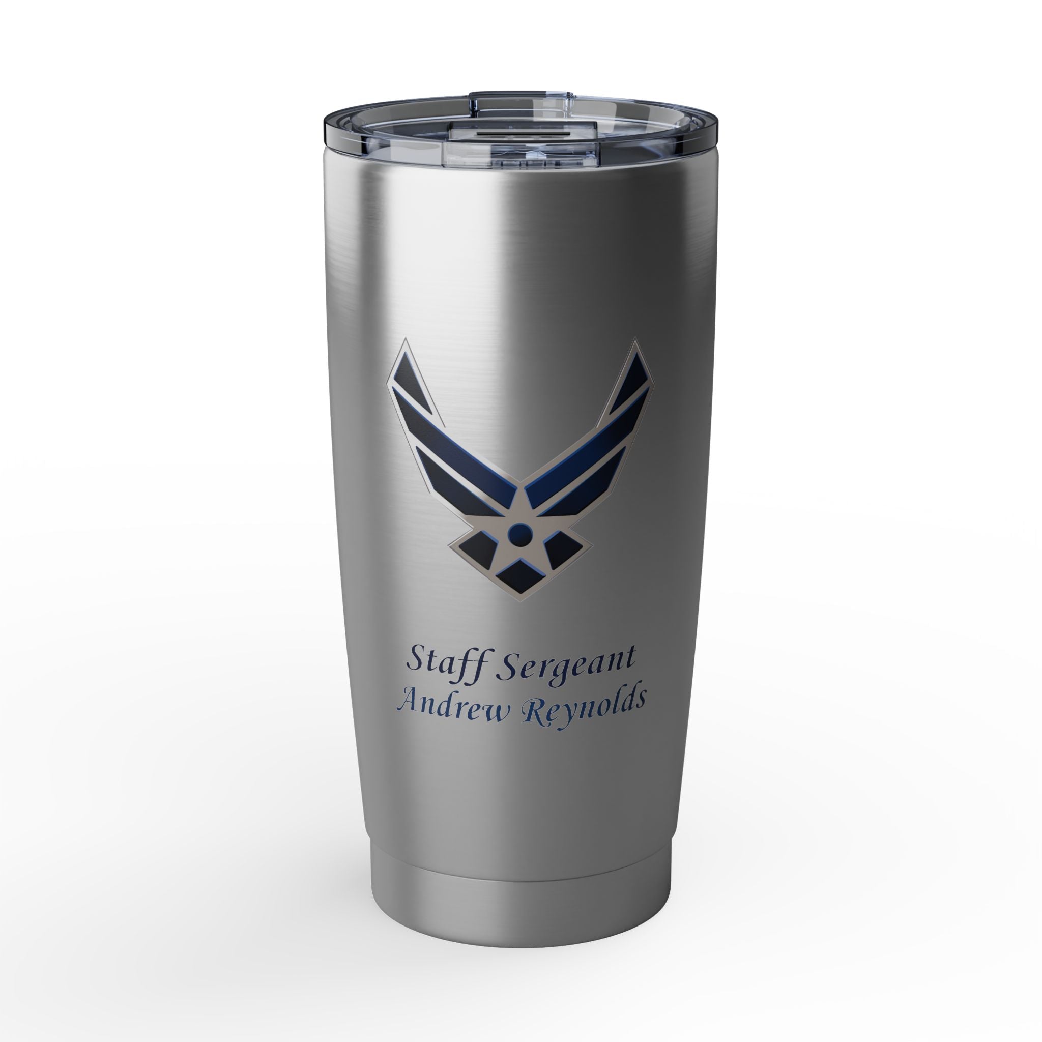 Custom U.S. Air Force 20oz Tumbler – Personalized Military Cup with Name, Rank & Unit (3 Colors)