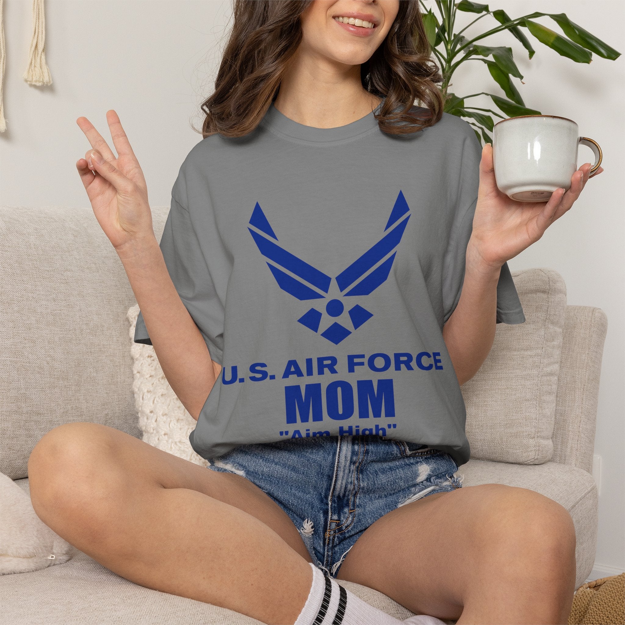 Custom Air Force Mom T-Shirt – Personalized Military Shirt with Rank, Name, Aircraft | Comfort Colors 1717