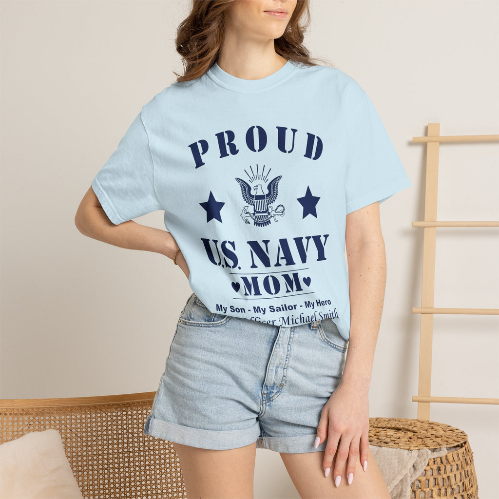Custom Proud Navy Mom Comfort Colors T-Shirt – Personalized U.S. Navy Mom Shirt with Name, Rank & Ship