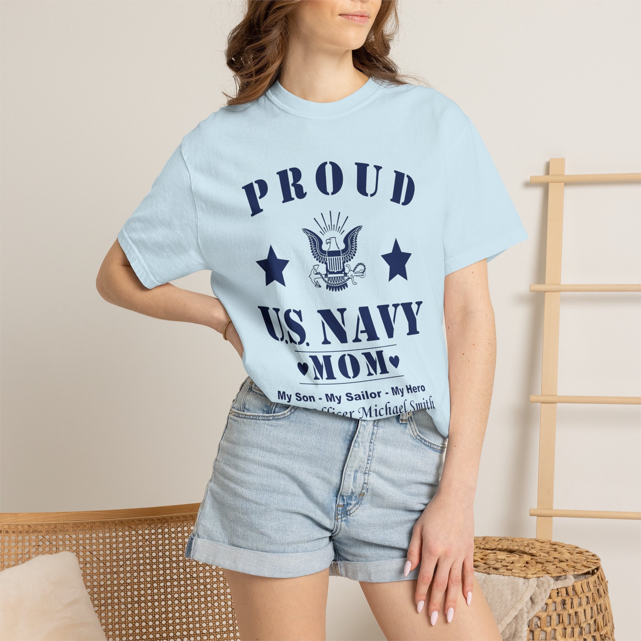 Custom Proud Navy Mom Comfort Colors T-Shirt – Personalized U.S. Navy Mom Shirt with Name, Rank & Ship