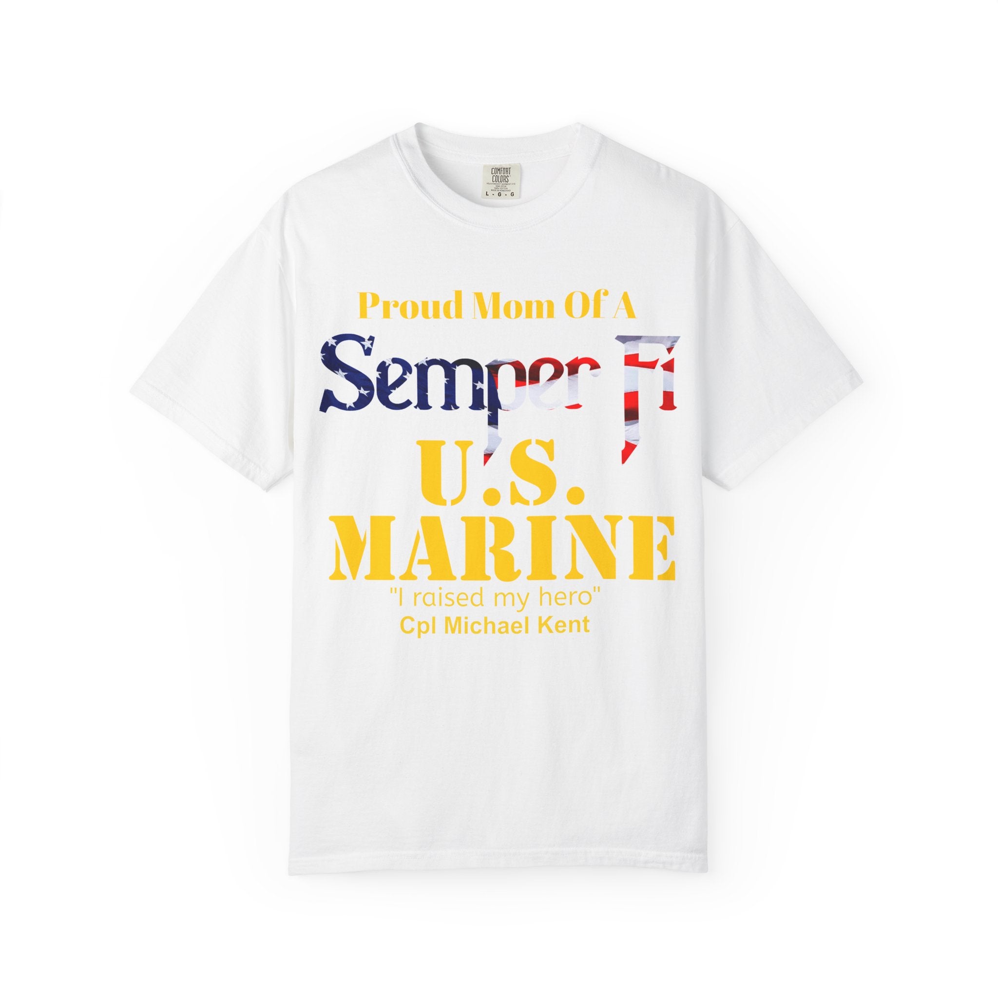 Custom Marine Mom Gold Shirt – Personalized Semper Fi USMC T-Shirt | Proud Military Mom Gift | Comfort Colors 1717