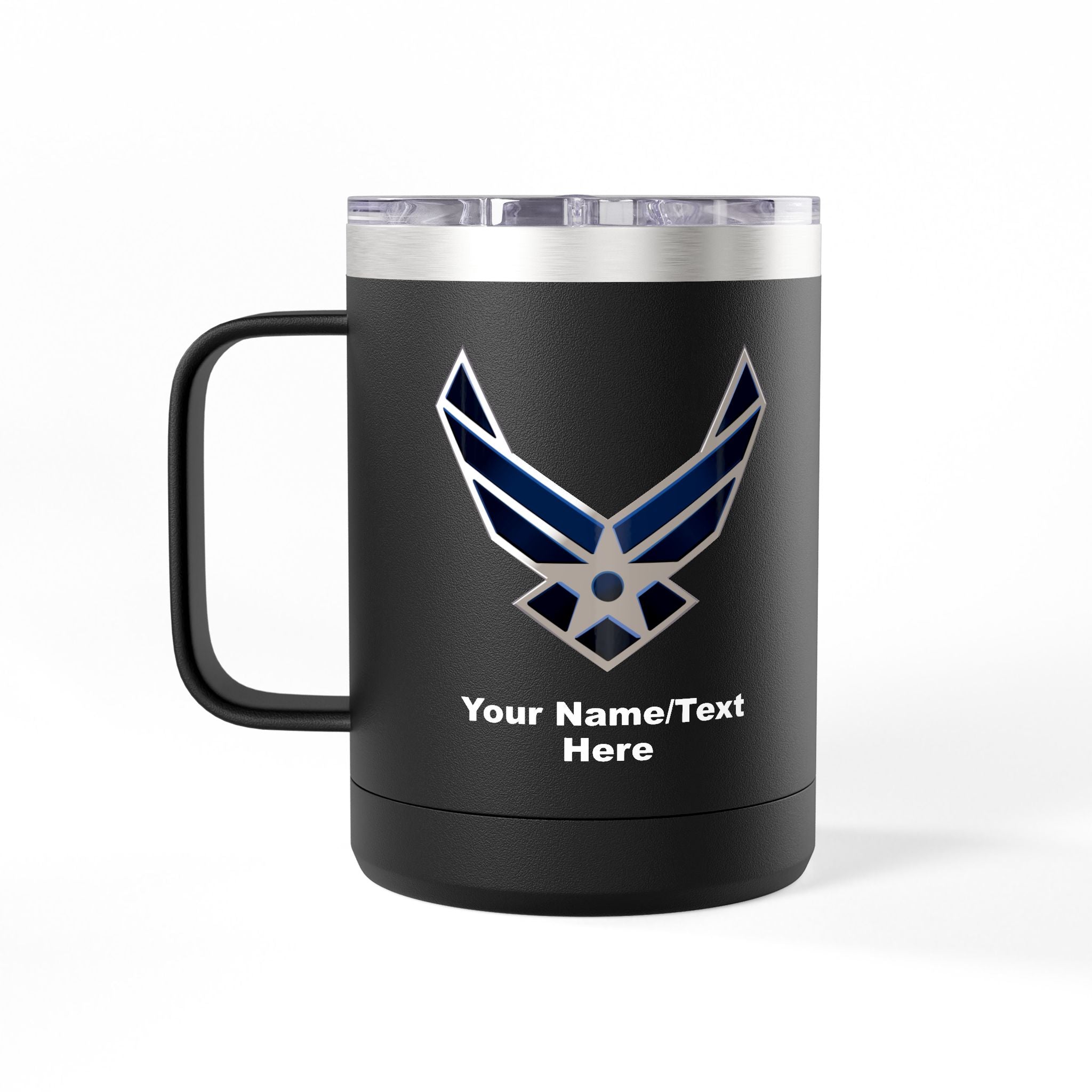 Custom U.S. Air Force Logo 15oz Travel Mug – Personalized Military Coffee Tumbler with Name & Rank