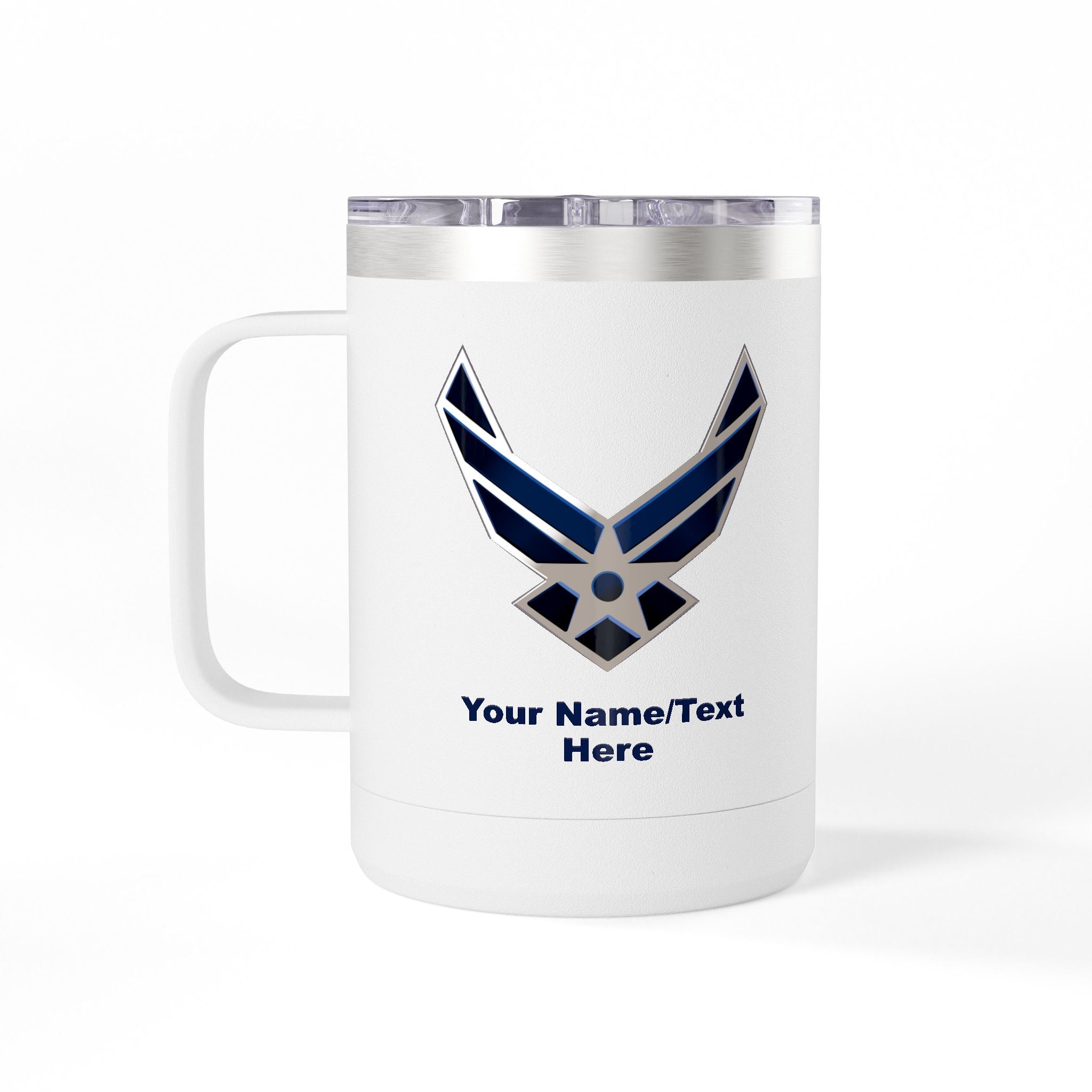 Custom U.S. Air Force Logo 15oz Travel Mug – Personalized Military Coffee Tumbler with Name & Rank
