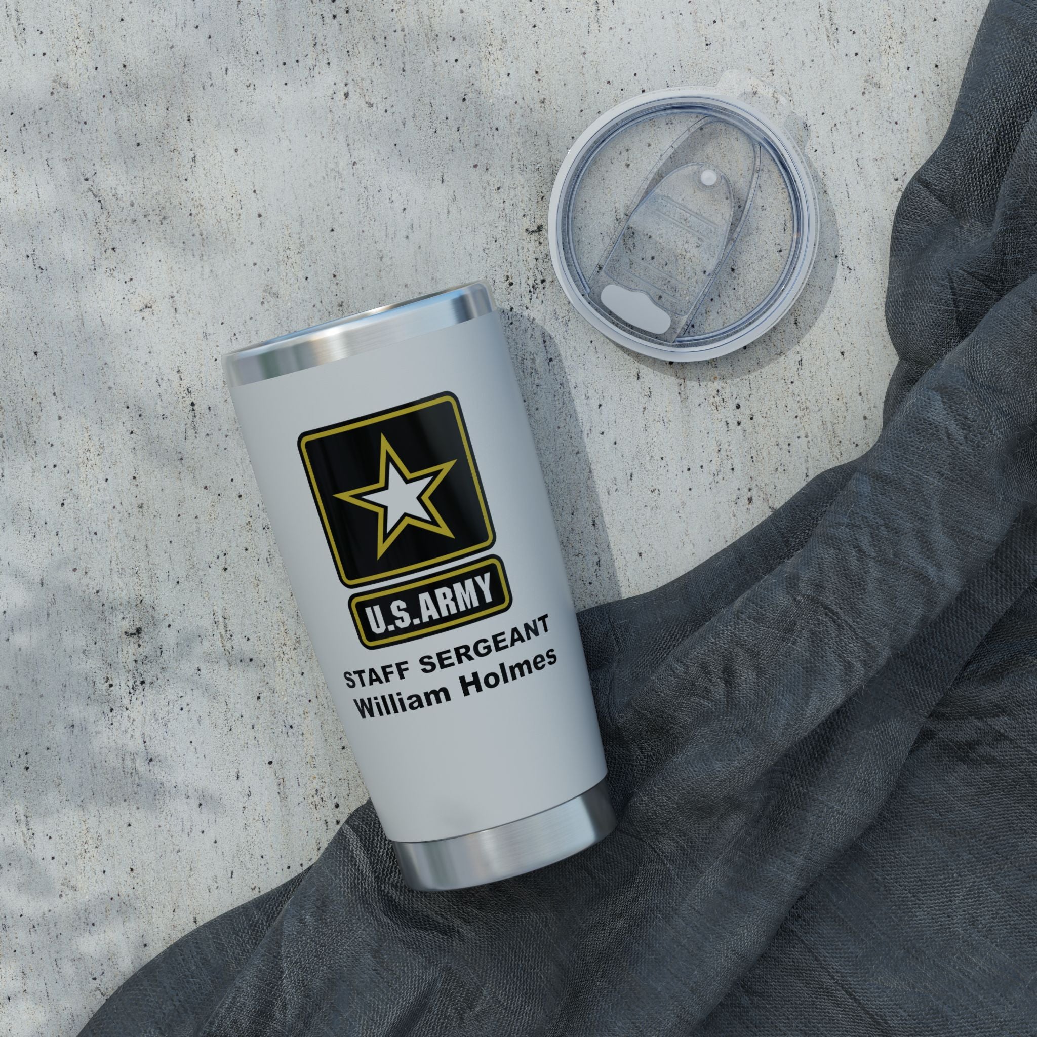 Custom U.S. Army 20oz Tumbler – Personalized Military Travel Mug with Rank, Name or Message
