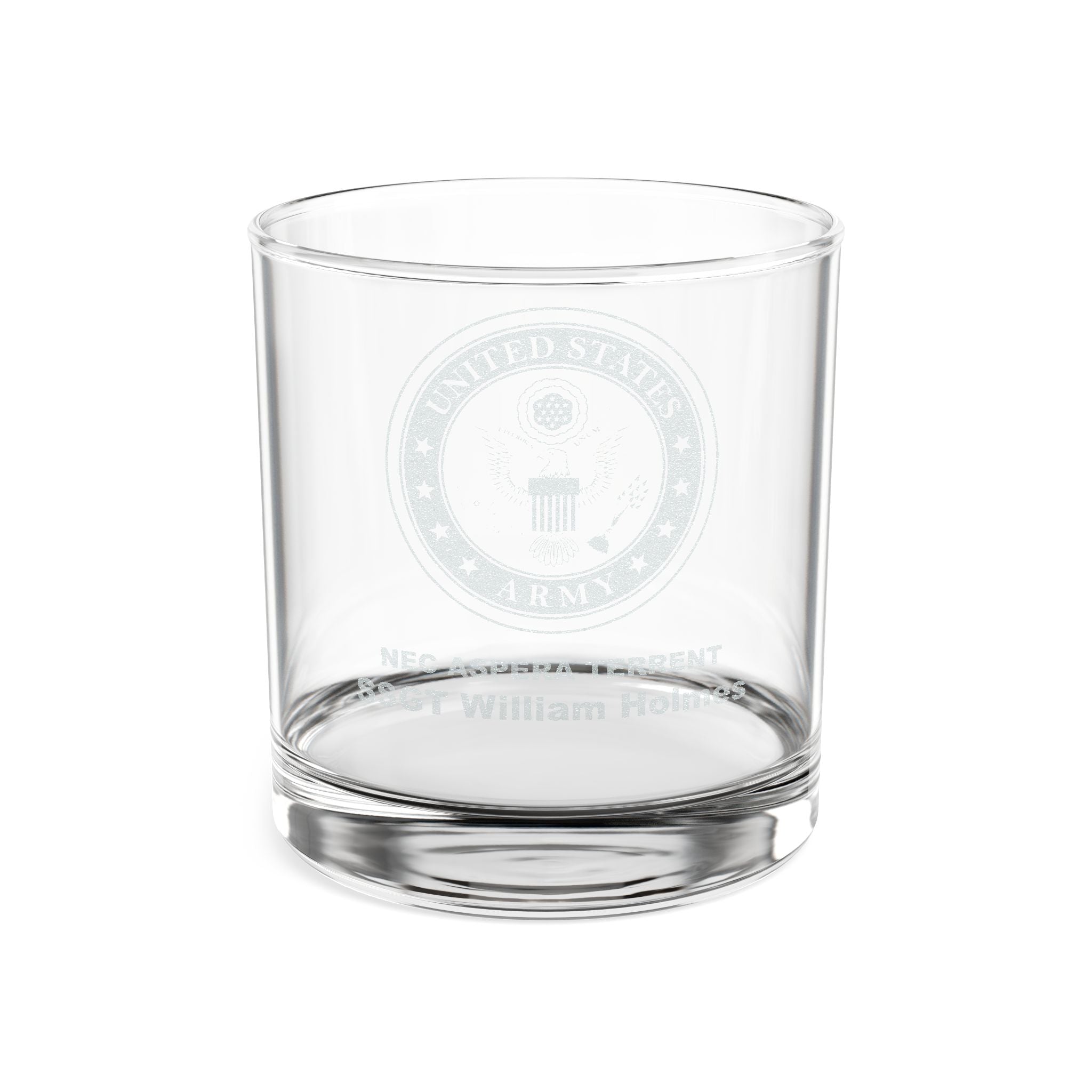 Custom Engraved U.S. Army 10.5oz Whiskey Glass – Personalized Rocks Glass with Rank & Name