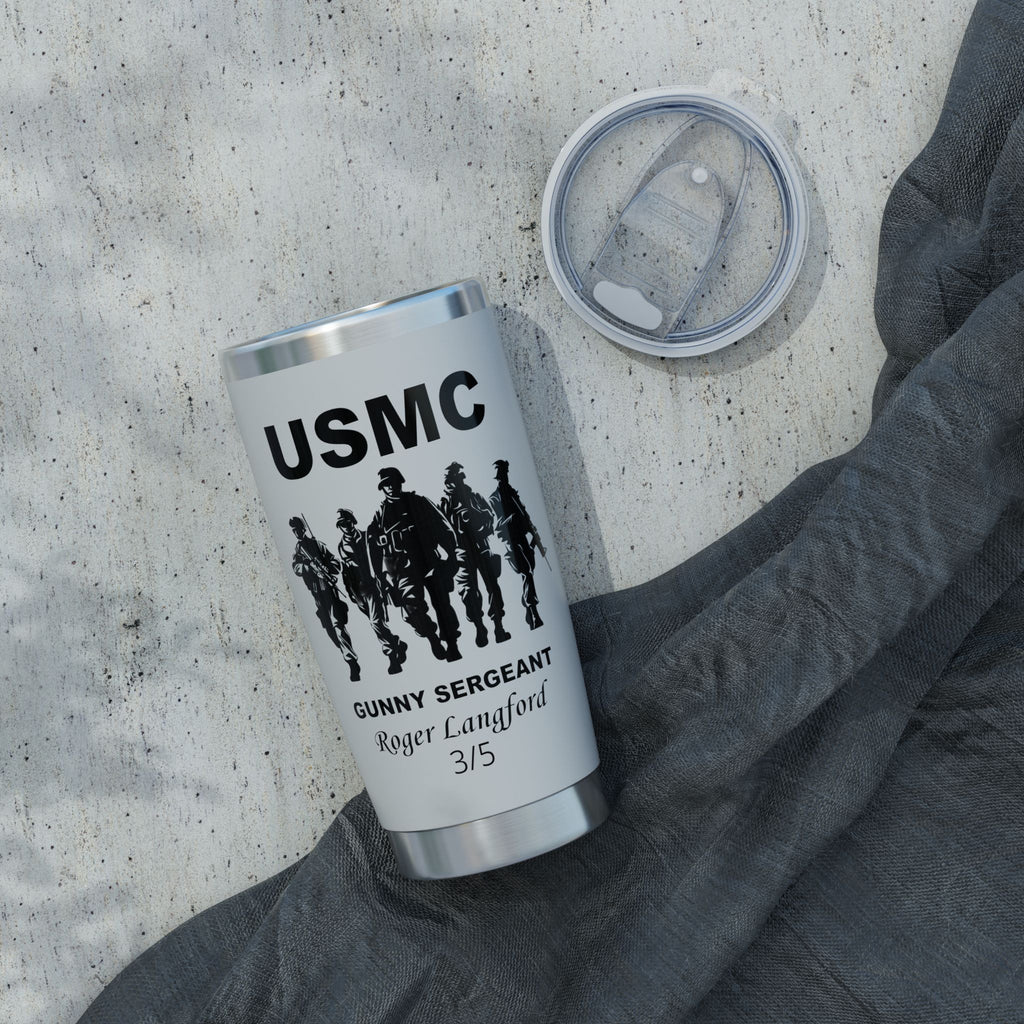 Custom USMC Warfighters 20oz Tumbler – Personalized Marine Corps Unit Cup with Rank, Name or Message