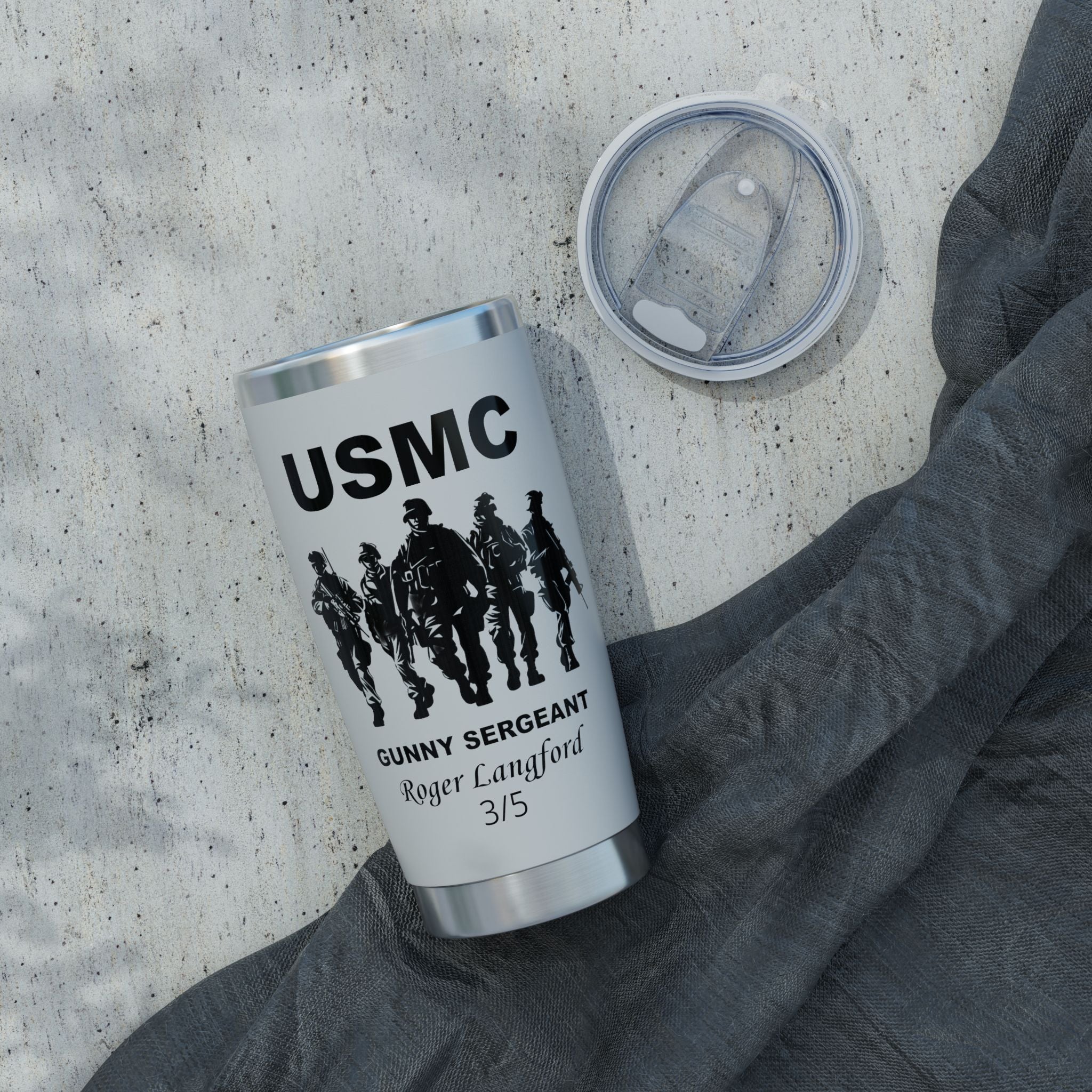 Custom USMC Warfighters 20oz Tumbler – Personalized Marine Corps Unit Cup with Rank, Name or Message