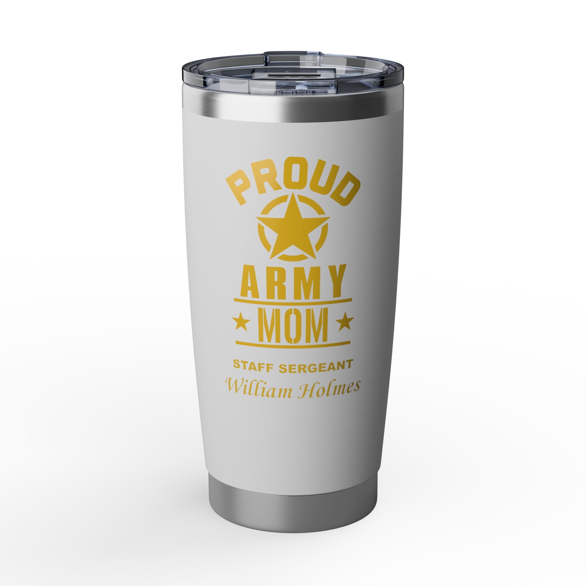 Proud Army Mom Personalized 20oz Tumbler — Custom U.S. Army Mom Tumbler – Personalized Military Mom Gift with Name, Rank or Message
