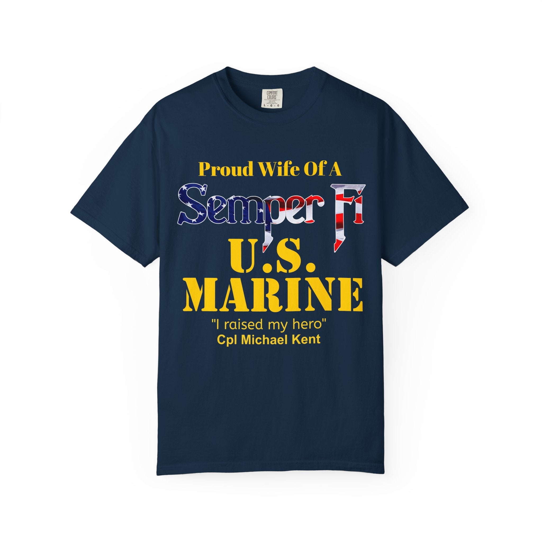 Personalized Marine Wife Gold Letters Shirt – Custom Semper Fi USMC Tee | Proud Military Spouse Gift | Comfort Colors 1717