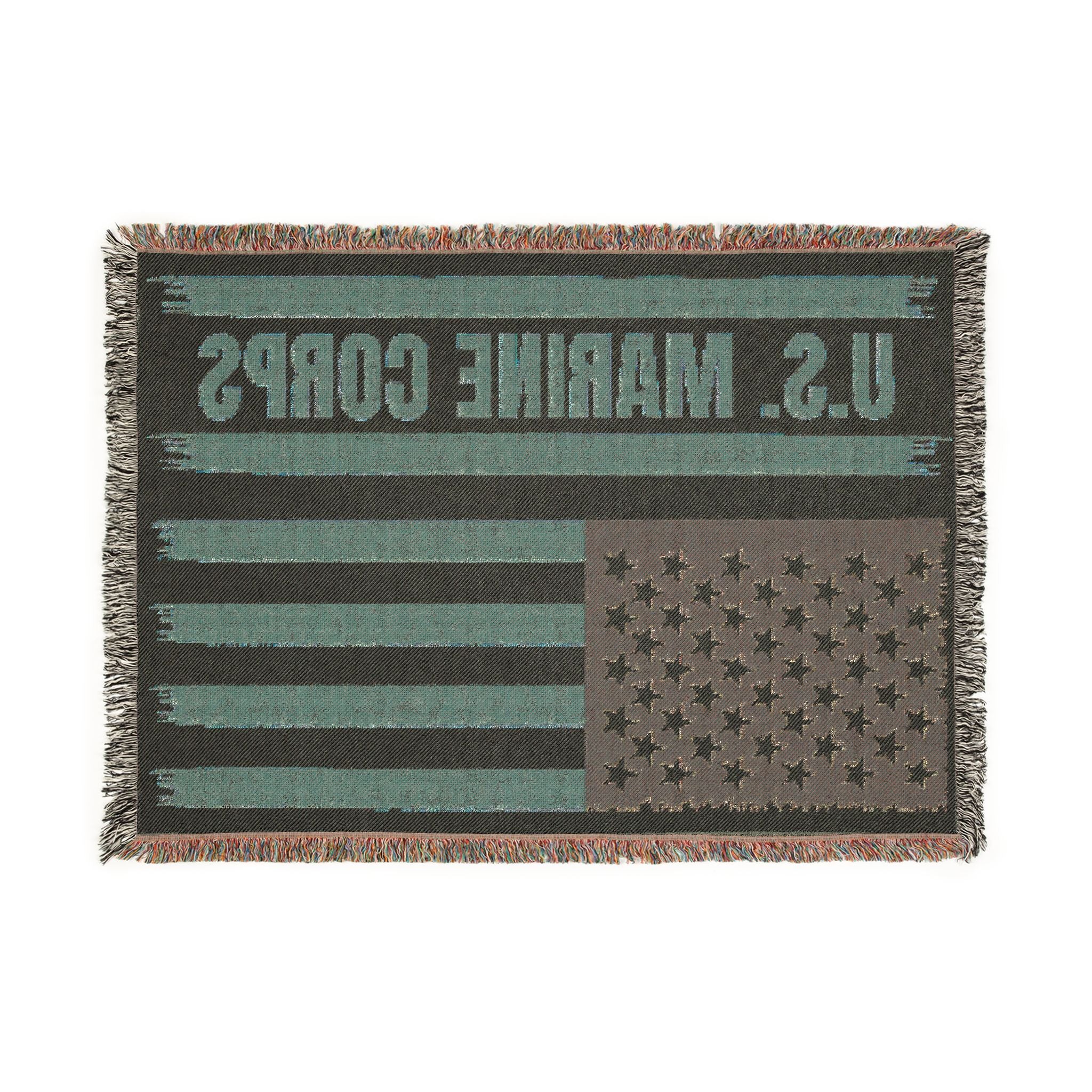 Custom U.S. Marine Corps American Flag Woven Blanket – Personalized USMC Blanket – Marine Veteran Gift