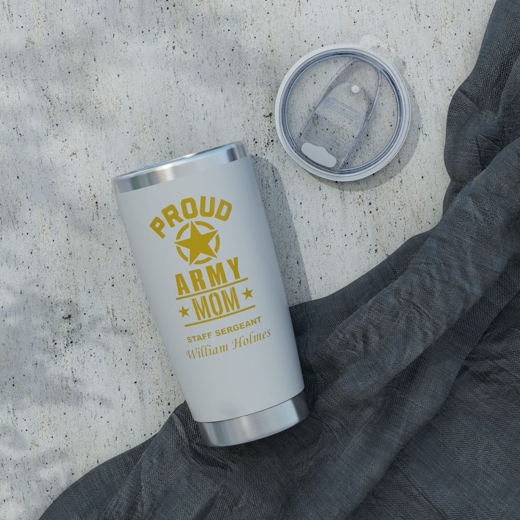 Proud Army Mom Personalized 20oz Tumbler — Custom U.S. Army Mom Tumbler – Personalized Military Mom Gift with Name, Rank or Message