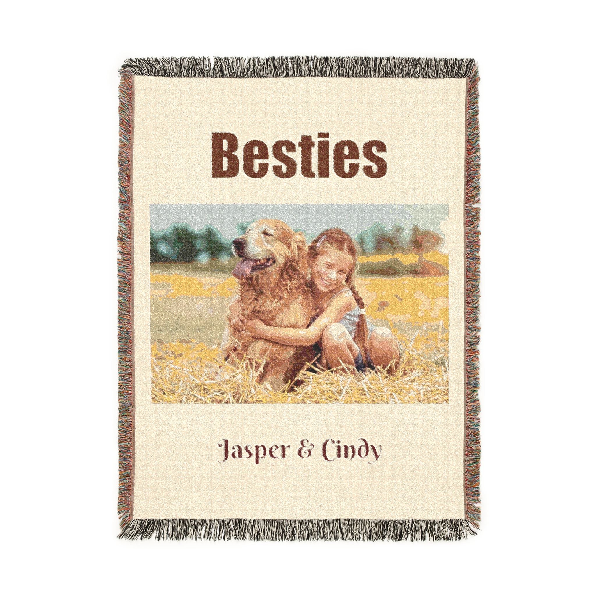 Besties Woven Blanket — Custom Pet Photo Woven Blanket – Personalized Dog & Cat Cotton Throw (3 Sizes)