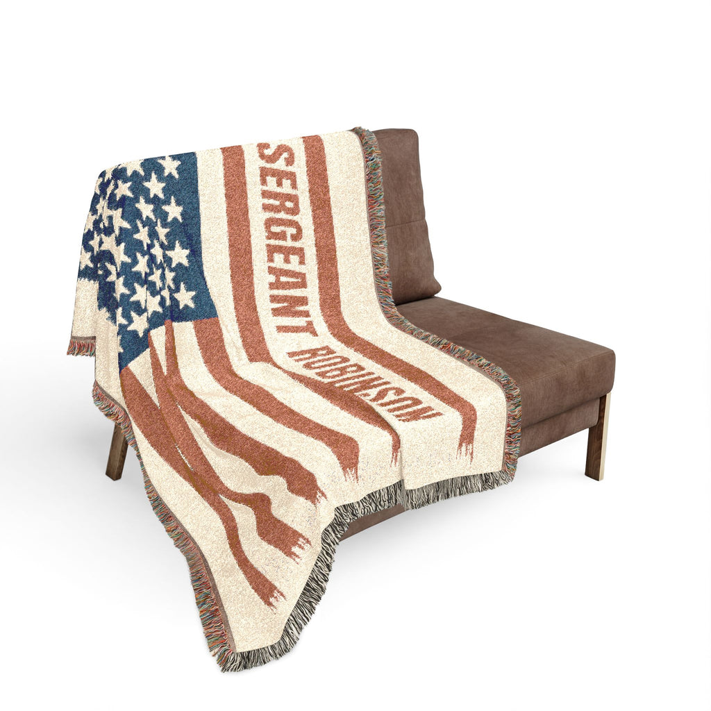 U.S. Army Personalized Woven Blanket – Patriotic American Flag Throw