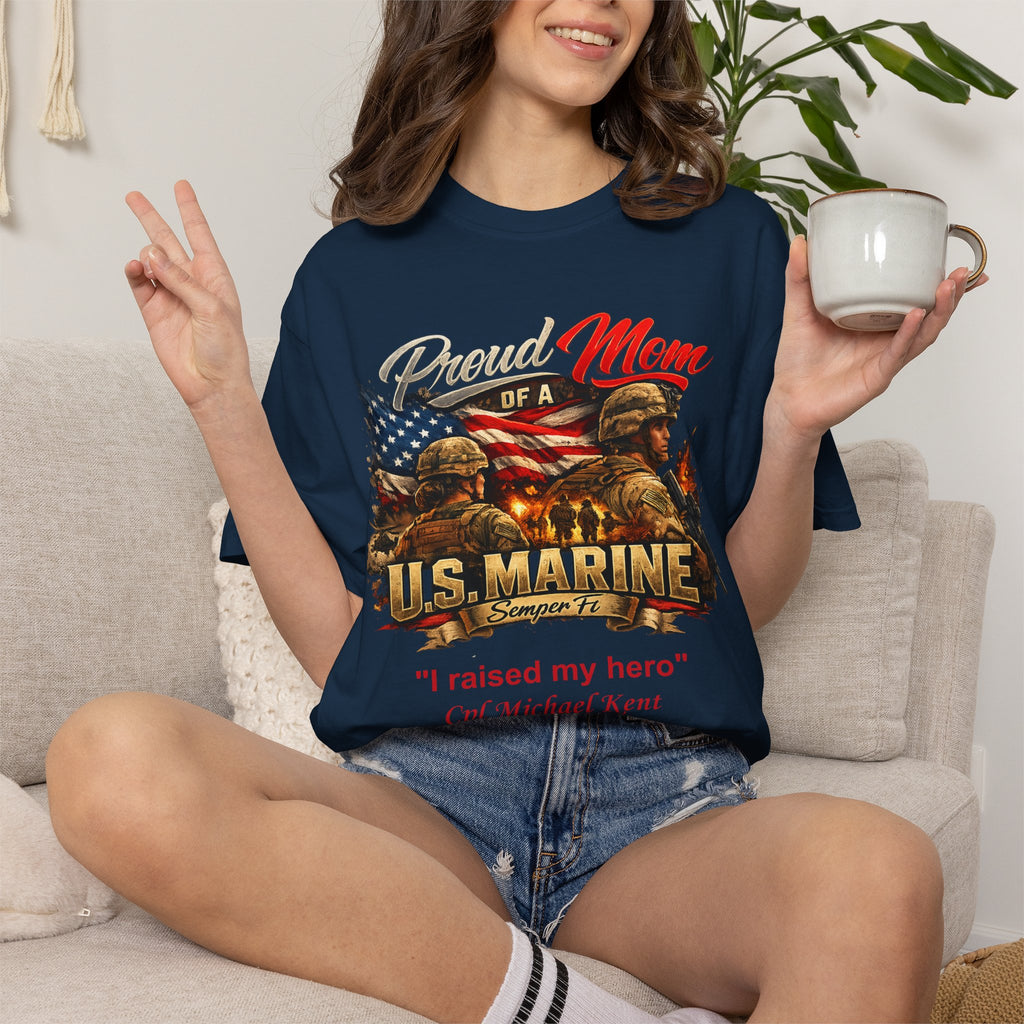 Custom Marine Mom Graphic Shirt – Personalized U.S. Marine Corps Tee | Proud Military Mom Gift | Comfort Colors 1717