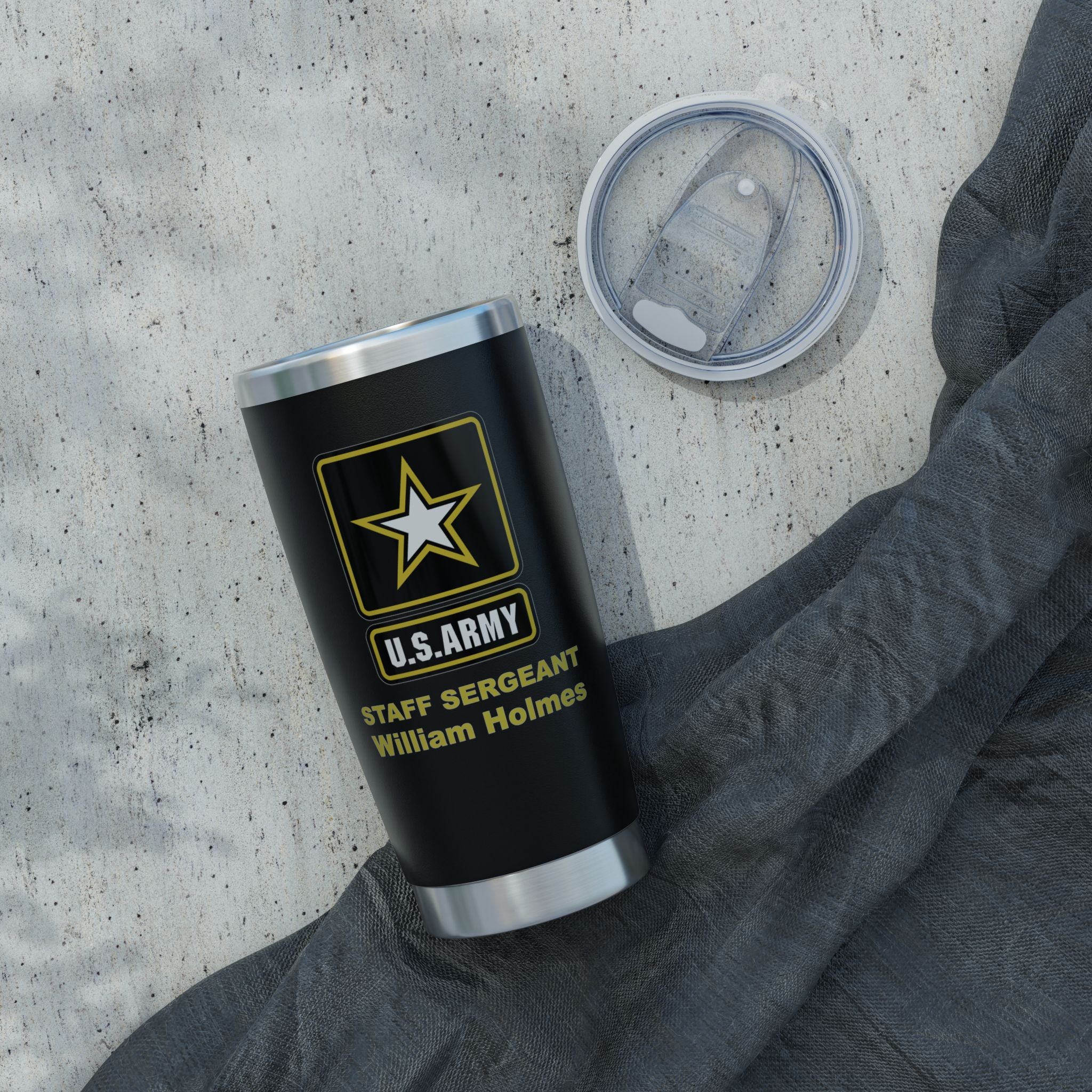 Custom U.S. Army 20oz Tumbler – Personalized Military Travel Mug with Rank, Name or Message