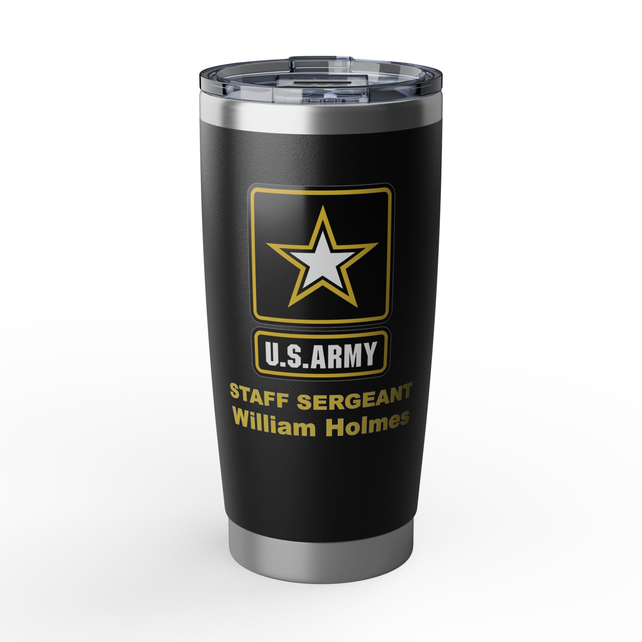 Custom U.S. Army 20oz Tumbler – Personalized Military Travel Mug with Rank, Name or Message