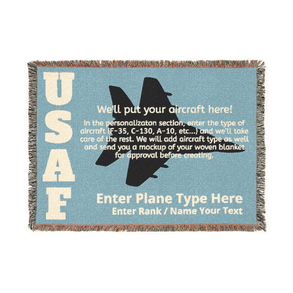 Custom U.S. Air Force Aircraft Woven Blanket – Personalized USAF Aviation Blanket – Military Gift for Airmen & Veterans