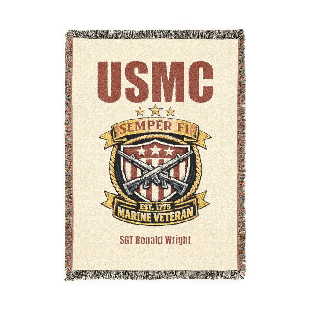 Custom U.S. Marine Corps Woven Blanket – Personalized USMC Gift – Upload Your Own Design