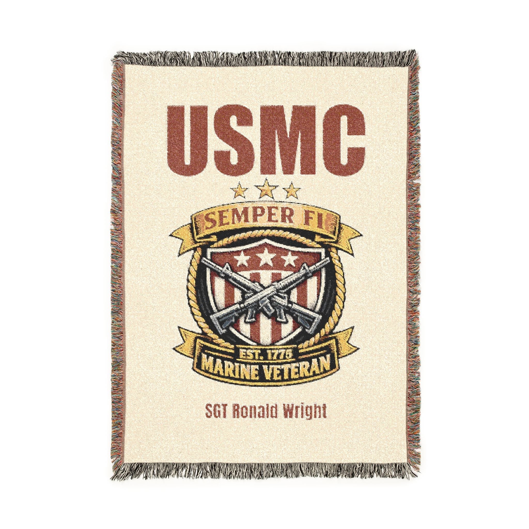 Custom U.S. Marine Corps Woven Blanket – Personalized USMC Gift – Upload Your Own Design