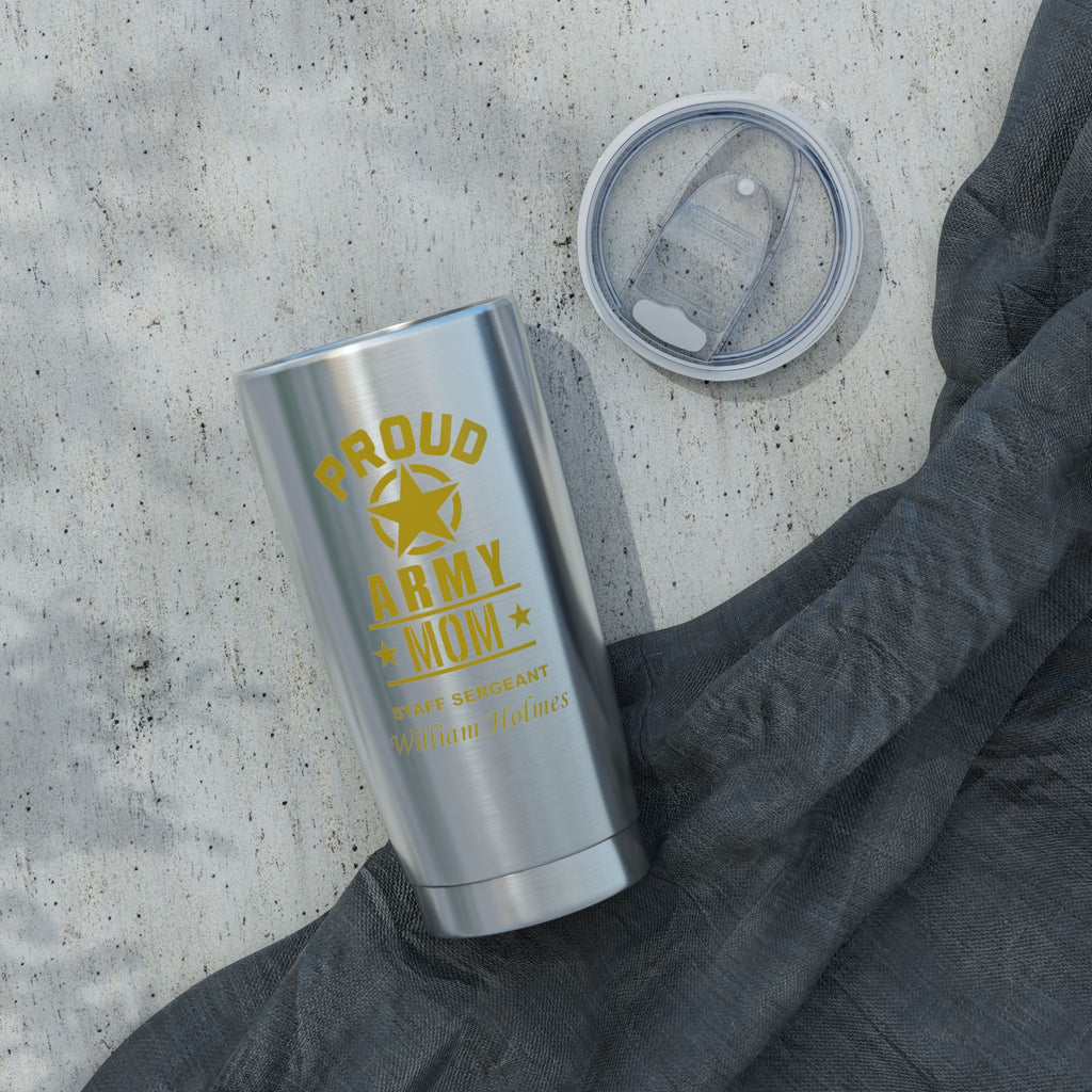 Proud Army Mom Personalized 20oz Tumbler — Custom U.S. Army Mom Tumbler – Personalized Military Mom Gift with Name, Rank or Message