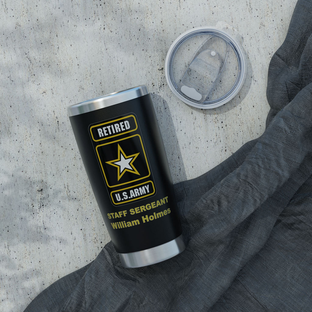 Custom U.S. Army Retired 20oz Tumbler – Personalized Military Retirement Travel Mug with Rank, Name or Message