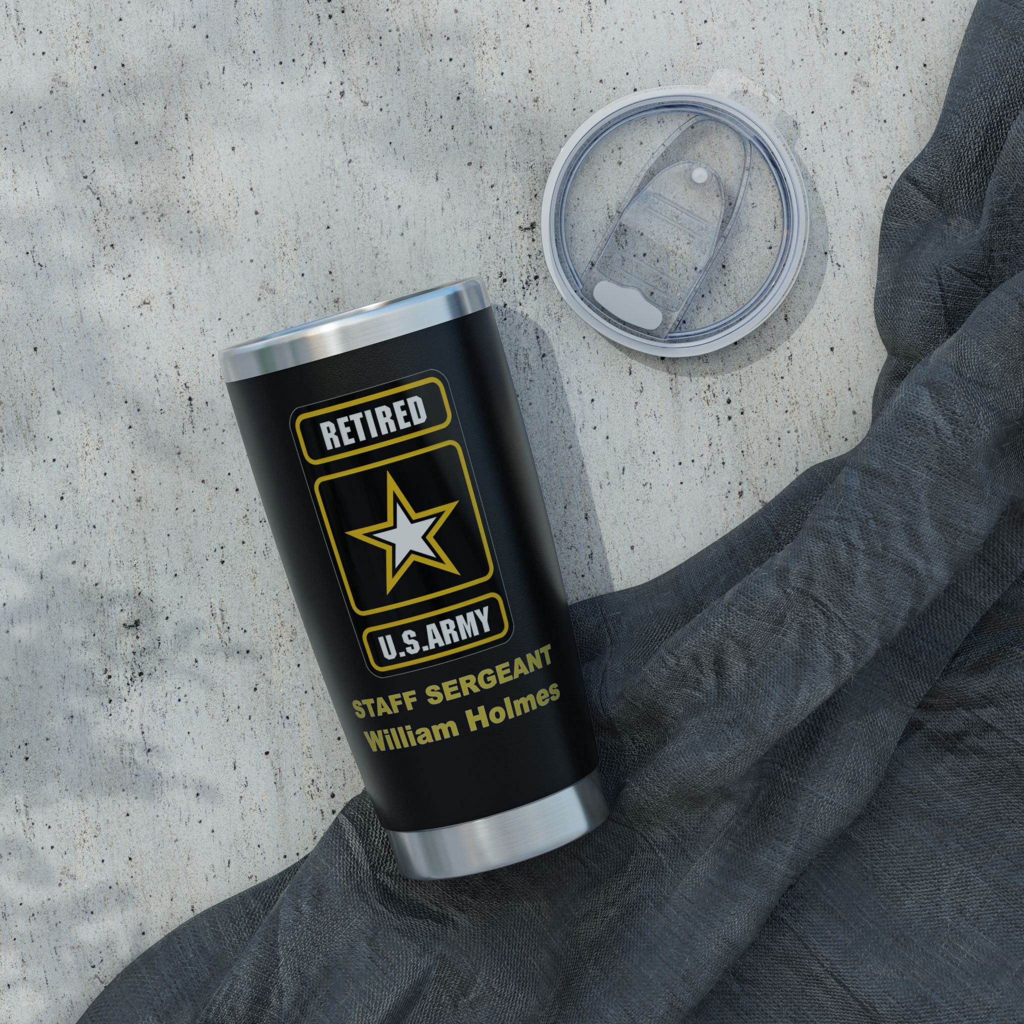 Custom U.S. Army Retired 20oz Tumbler – Personalized Military Retirement Travel Mug with Rank, Name or Message