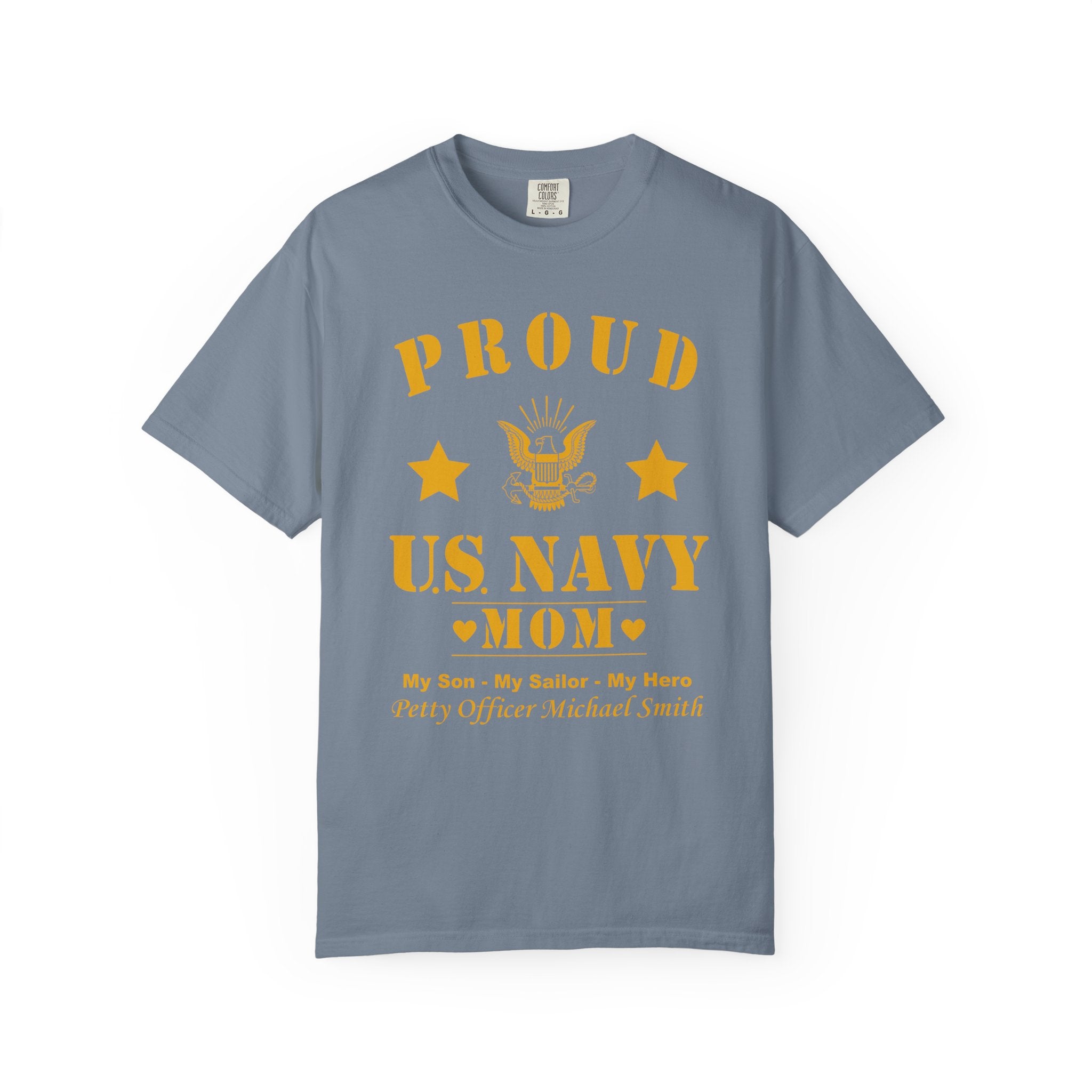 Custom Proud Navy Mom Comfort Colors T-Shirt – Personalized U.S. Navy Mom Shirt with Name, Rank & Ship