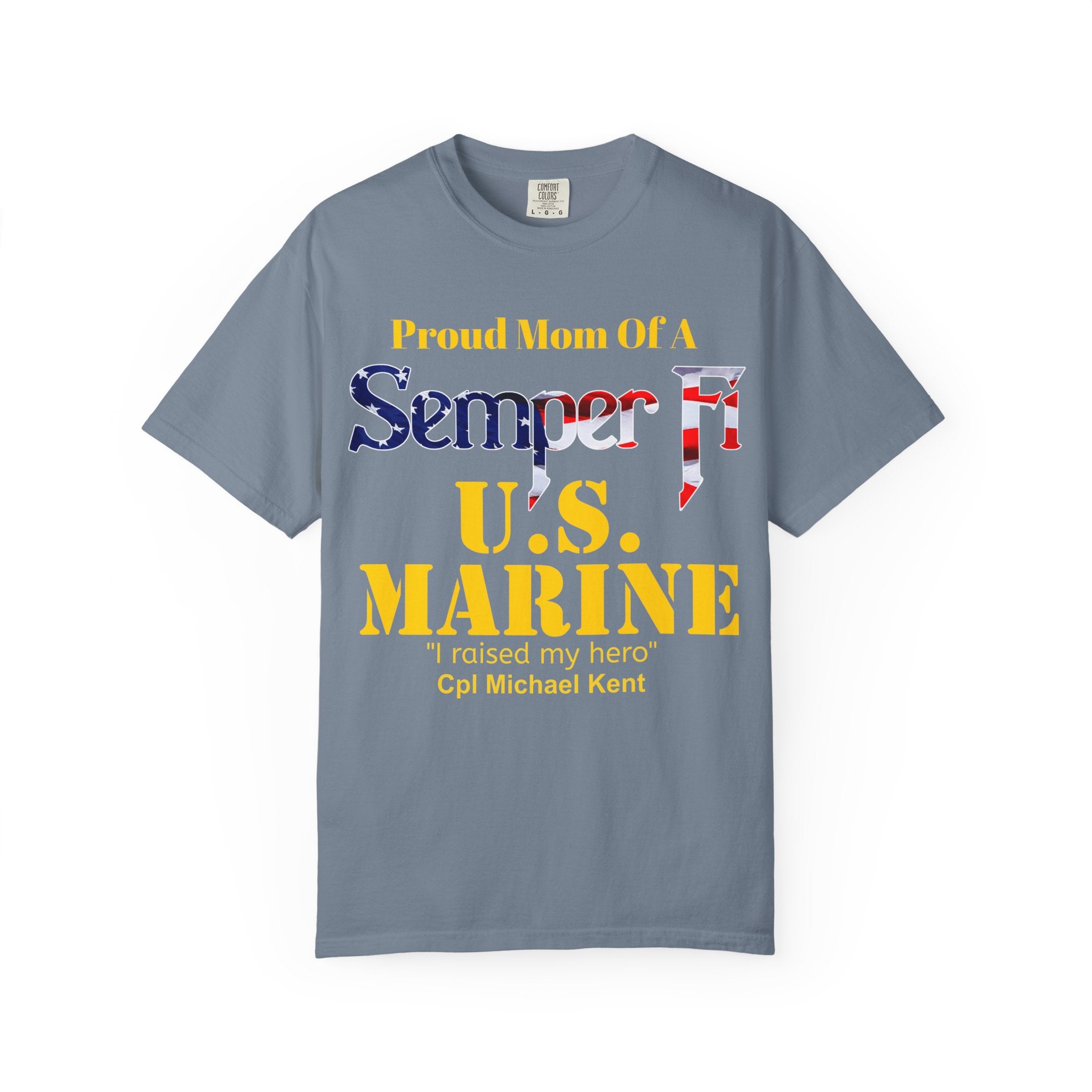 Custom Marine Mom Gold Shirt – Personalized Semper Fi USMC T-Shirt | Proud Military Mom Gift | Comfort Colors 1717