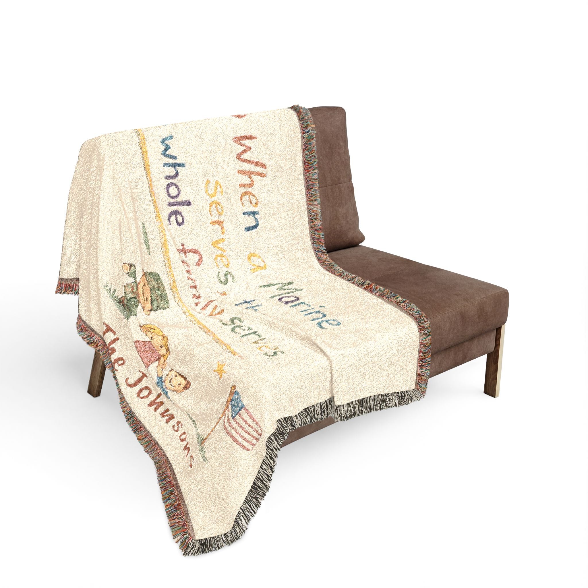 Marine Family Woven Blanket — “When a Marine Serves, the Whole Family Serves” Personalized Throw
