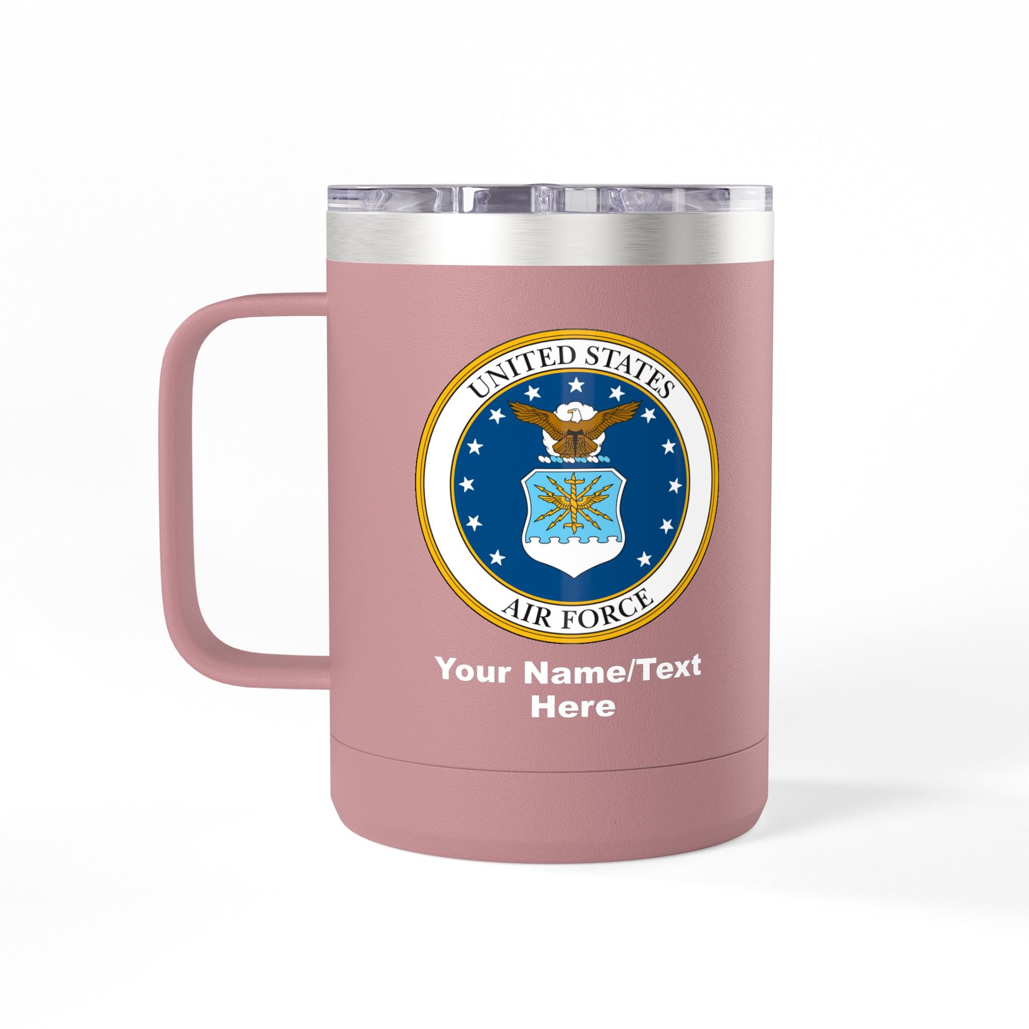 Custom U.S. Air Force 15oz Insulated Travel Mug – Personalized Military Coffee Tumbler with Name & Rank