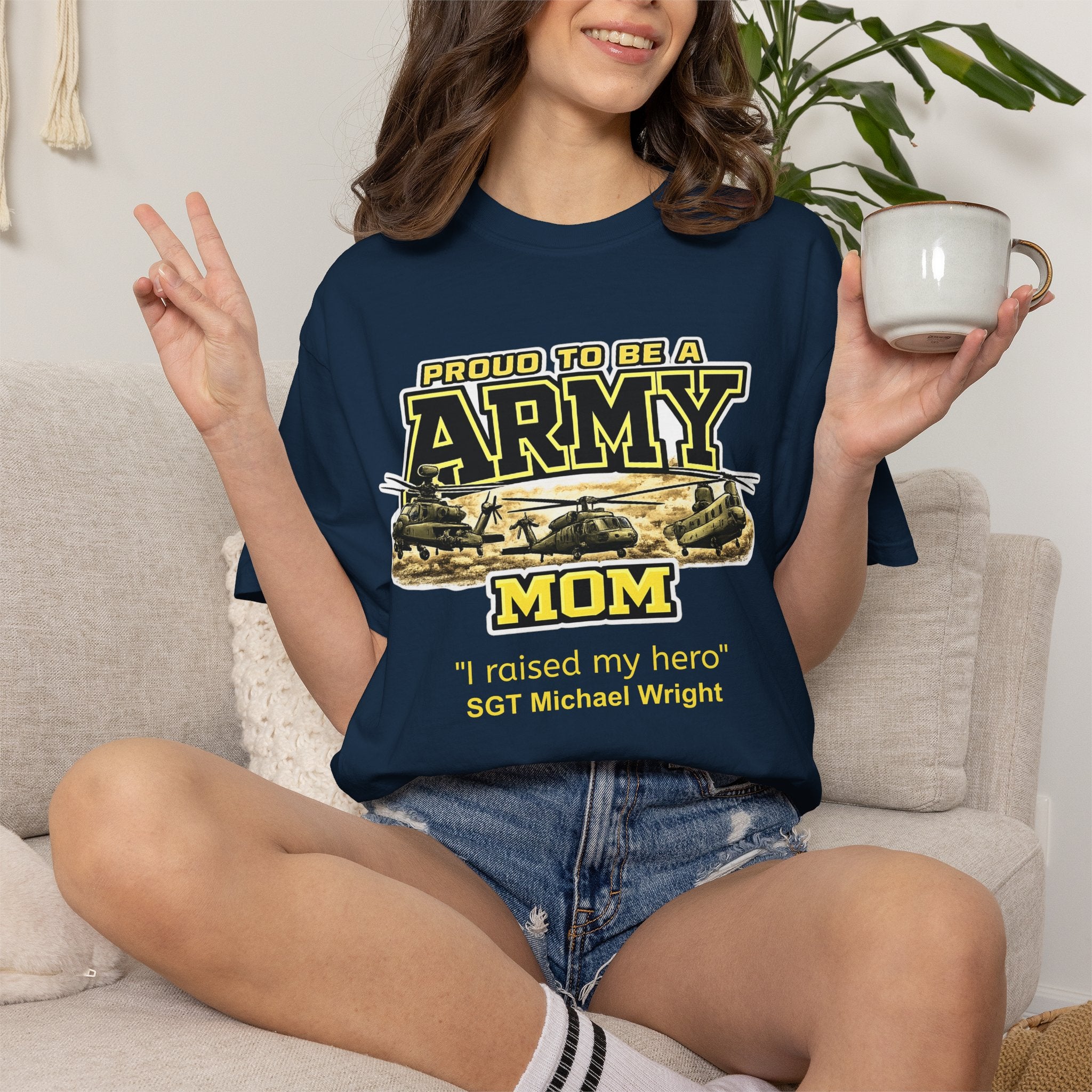 Army Mom Shirt with Helicopters – Personalized Proud Army Mom Comfort Colors Tee