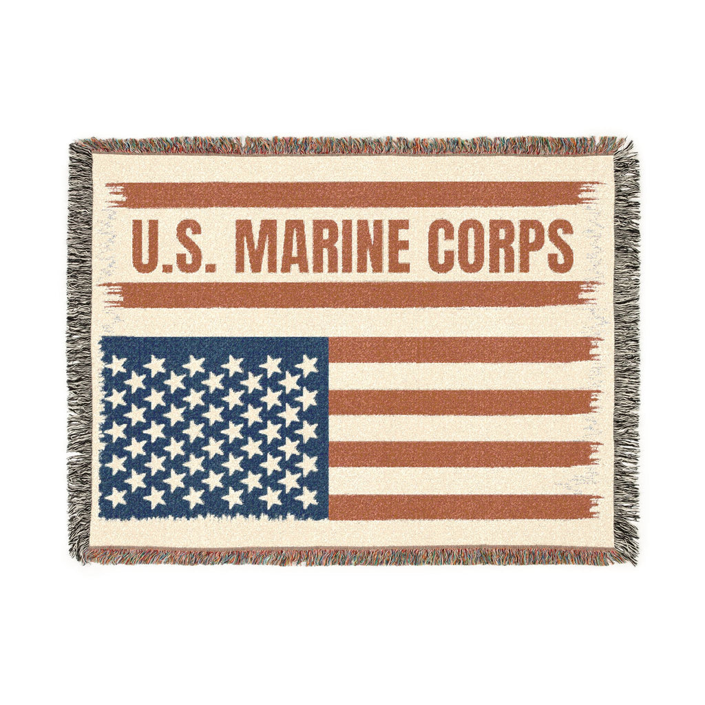 Custom U.S. Marine Corps American Flag Woven Blanket – Personalized USMC Blanket – Marine Veteran Gift